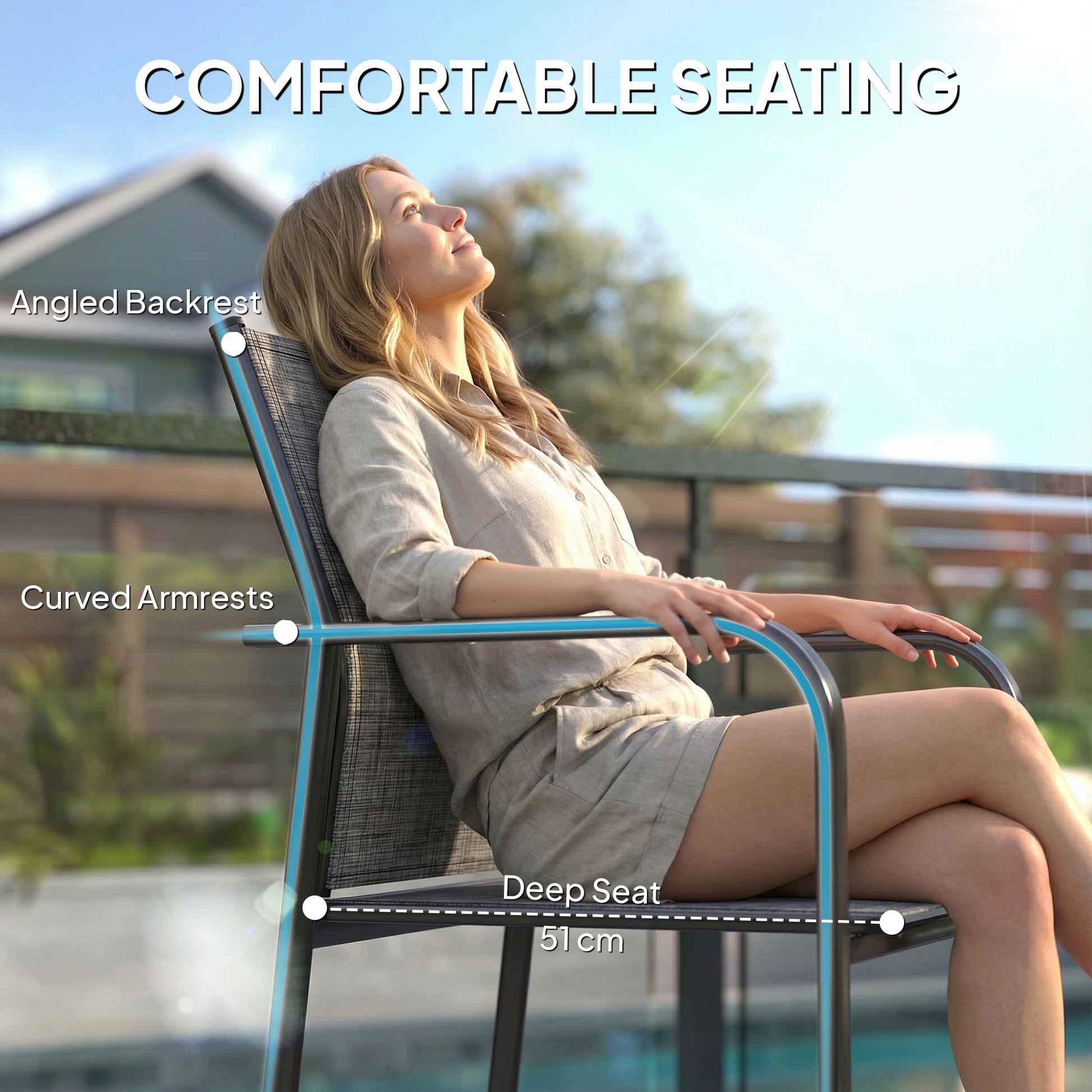 Stackable Patio Chairs Set of 4 Grey Mesh-DECOROLALA