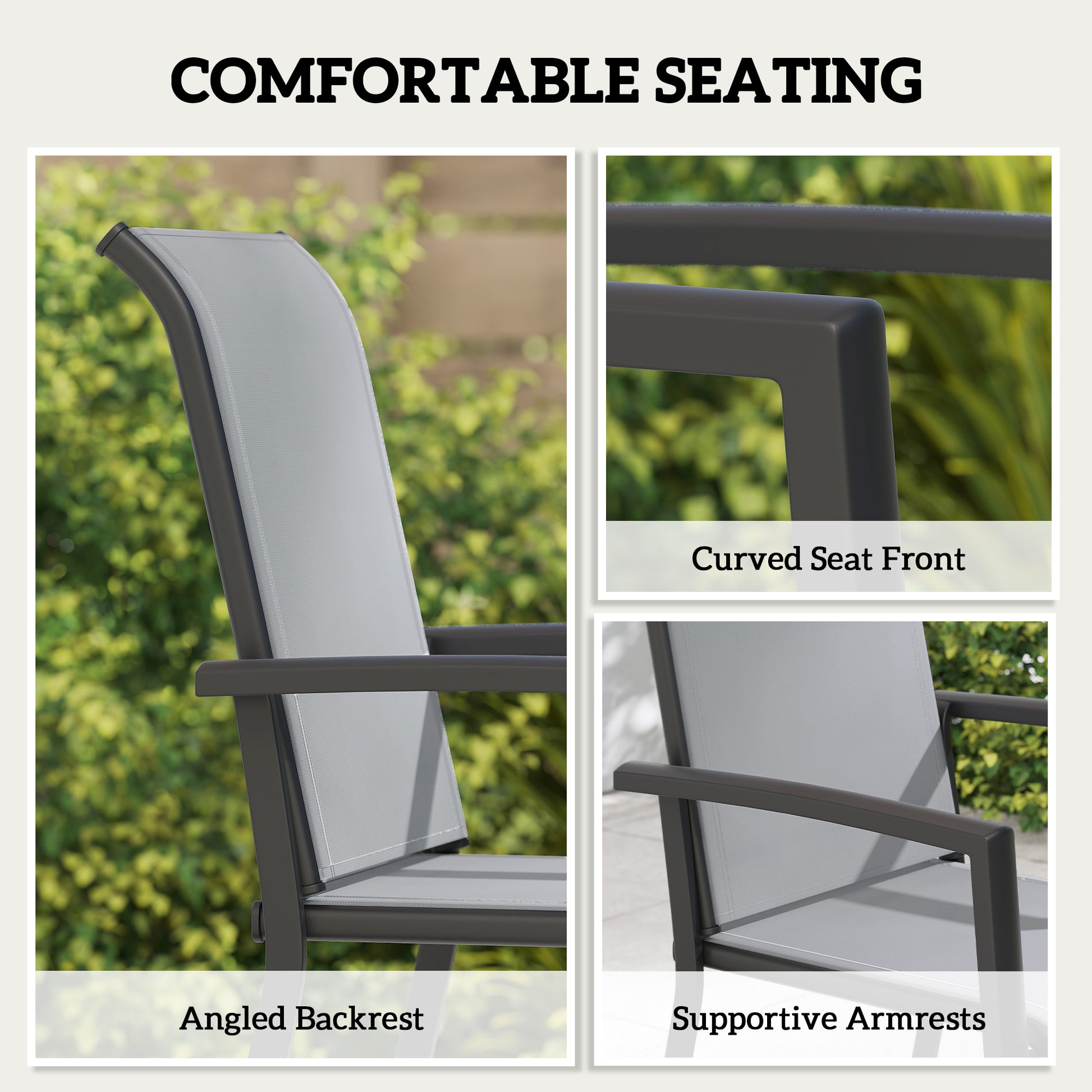 Stackable Patio Chairs Set of 4 Grey Mesh-DECOROLALA