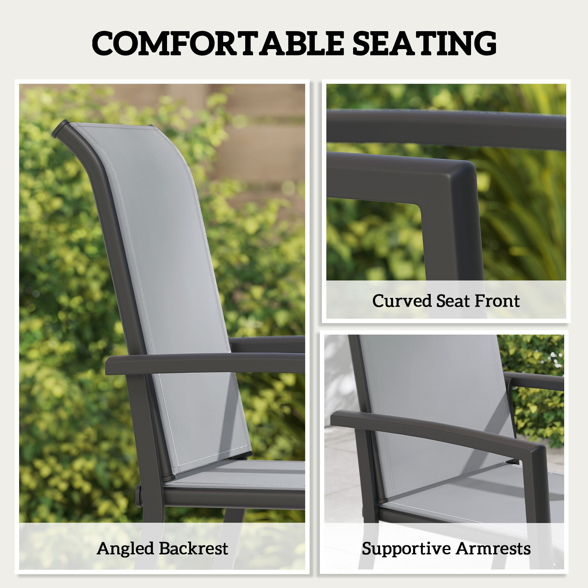 Stackable Patio Chairs Set of 4 Grey Mesh-DECOROLALA