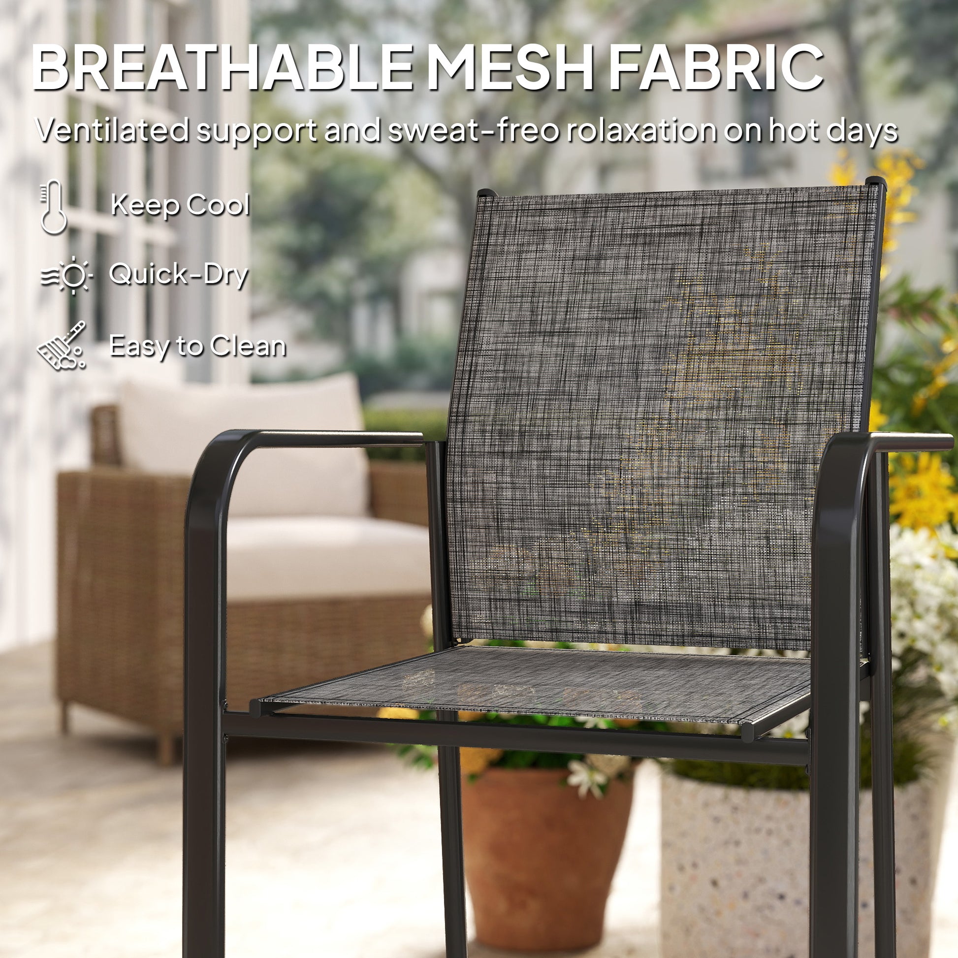 Stackable Patio Chairs Set of 4 Grey Mesh-DECOROLALA
