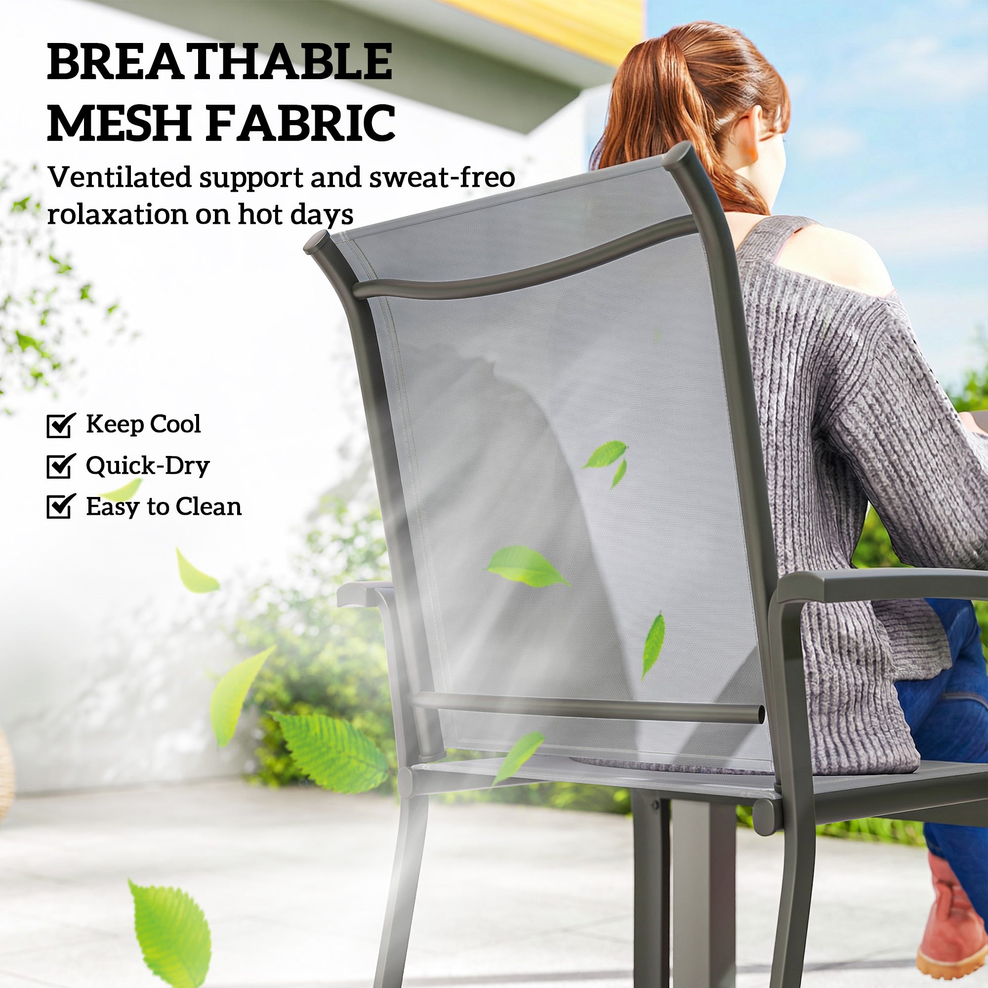 Stackable Patio Chairs Set of 4 Grey Mesh-DECOROLALA