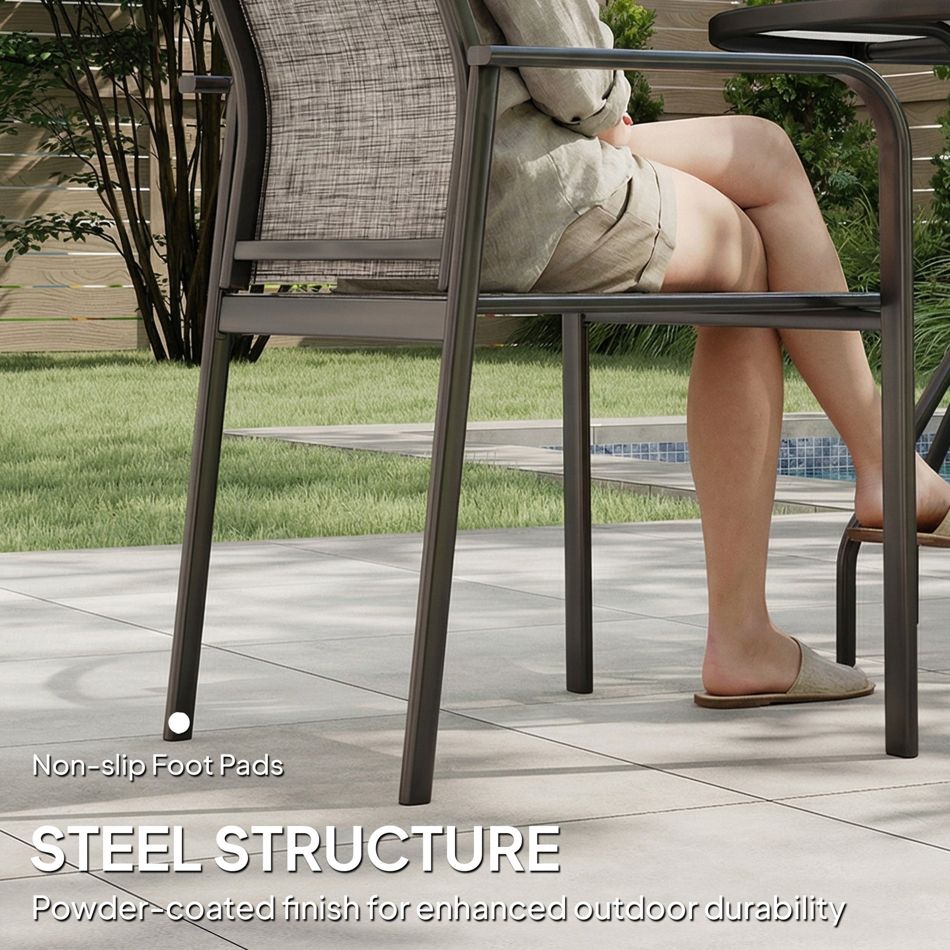 Stackable Patio Chairs Set of 4 Grey Mesh-DECOROLALA