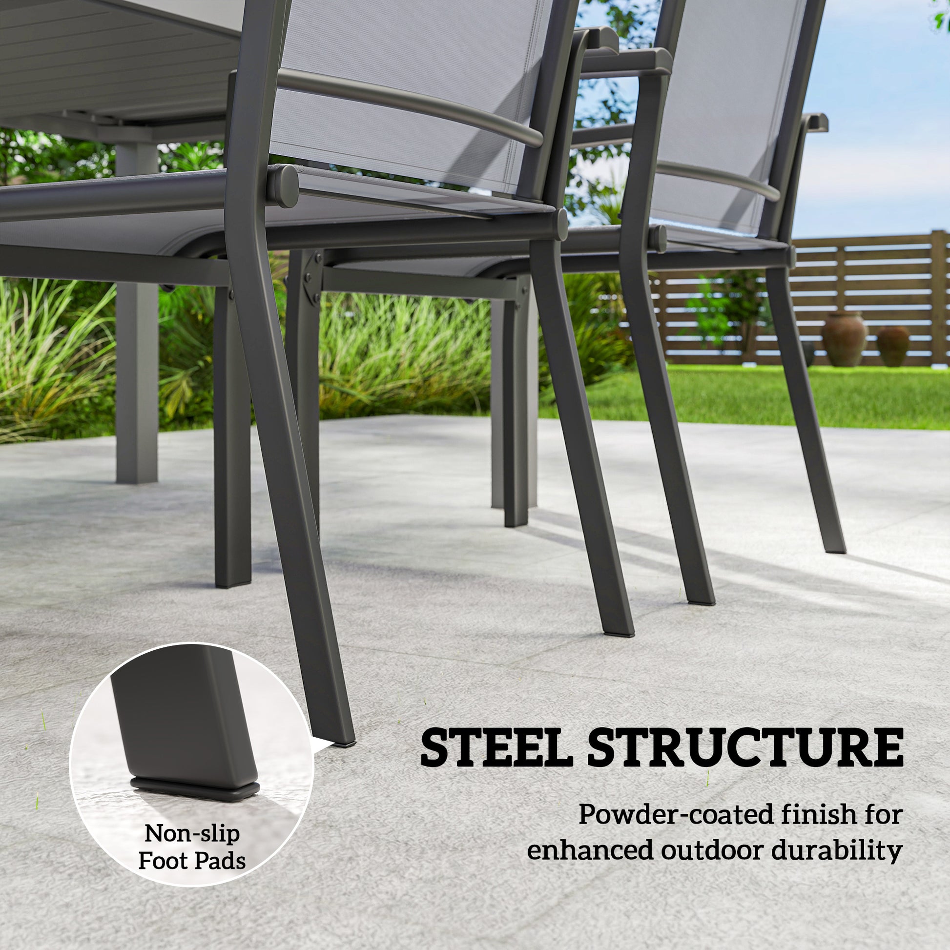 Stackable Patio Chairs Set of 4 Grey Mesh-DECOROLALA