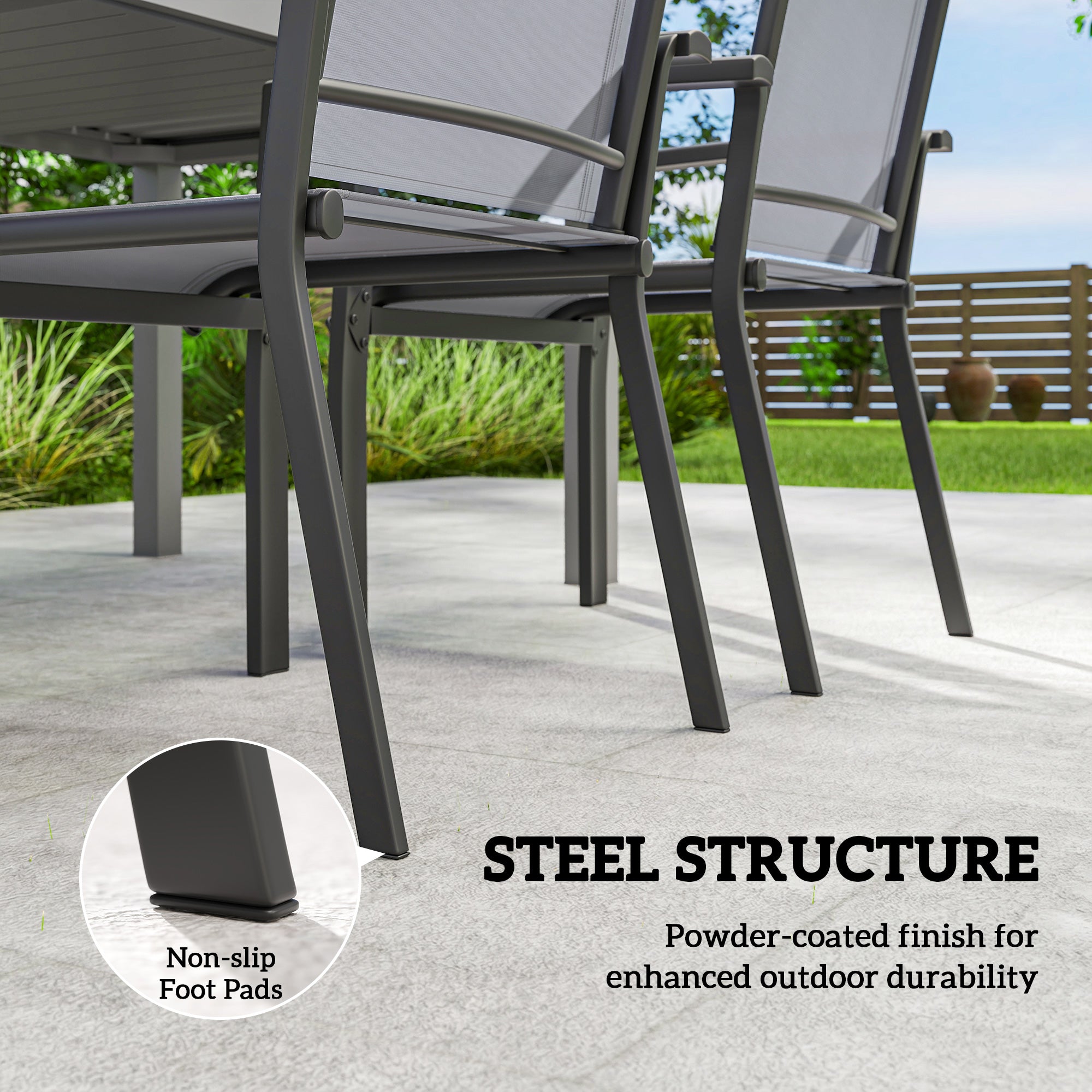 Stackable Patio Chairs Set of 4 Grey Mesh-DECOROLALA