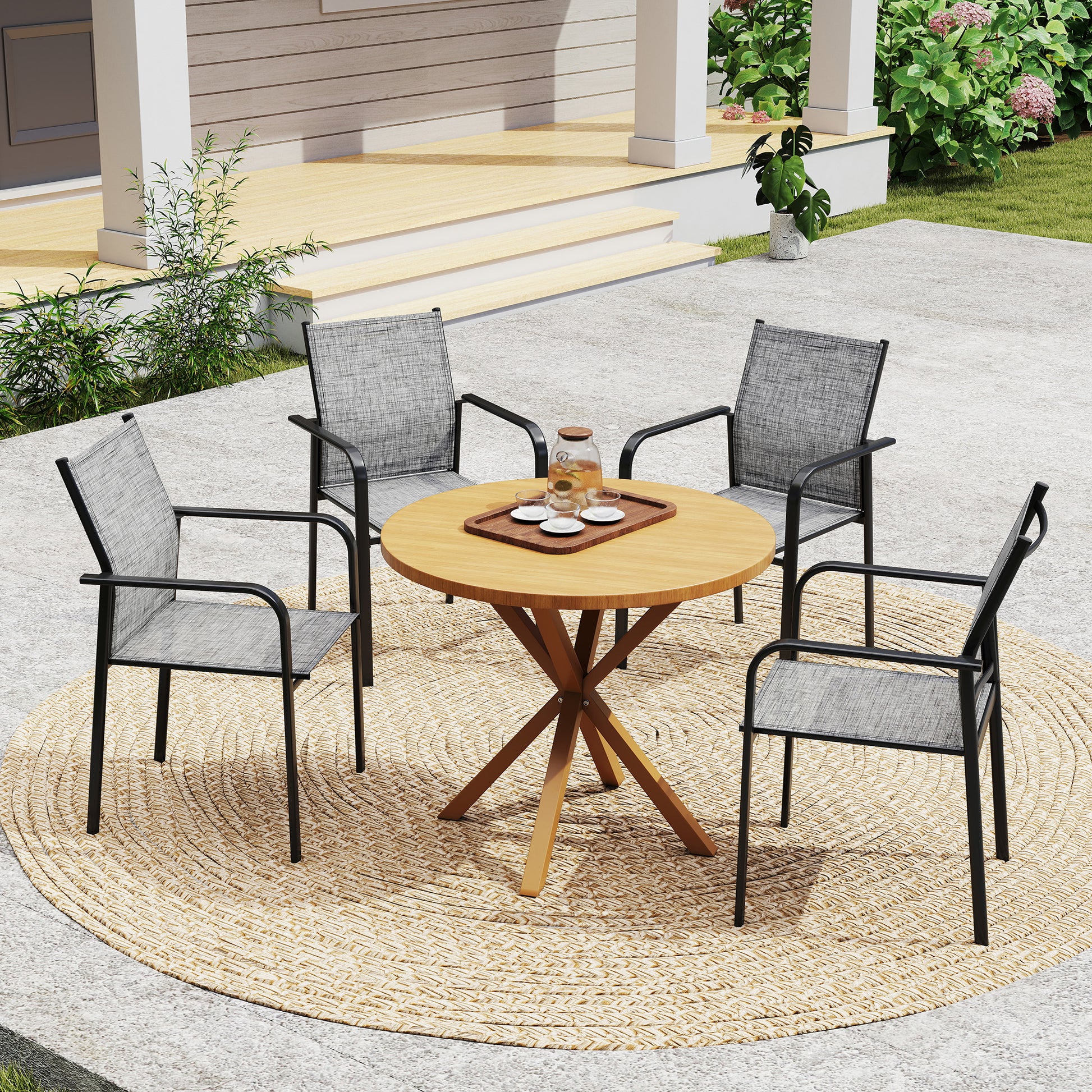 Stackable Patio Chairs Set of 4 Grey Mesh-DECOROLALA