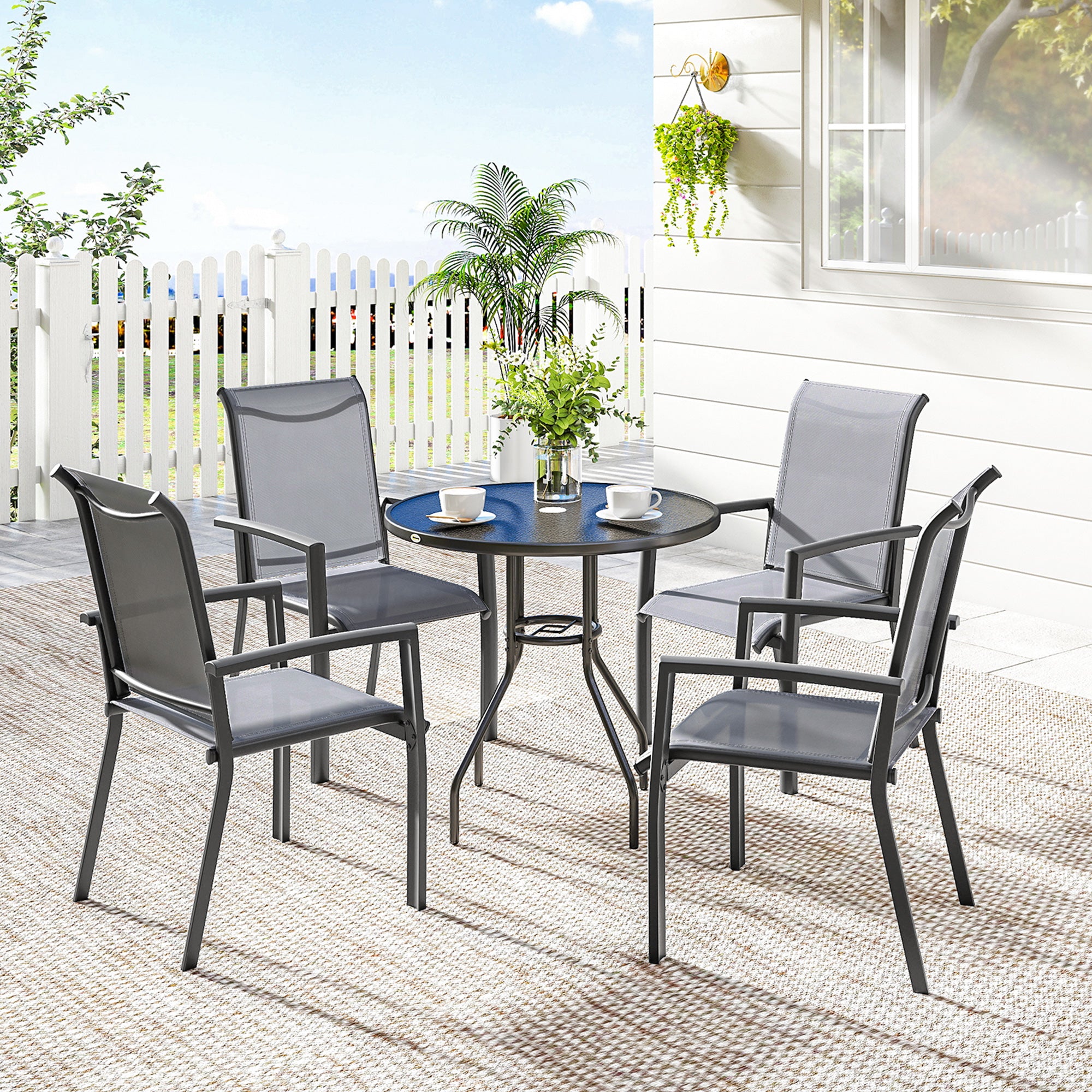 Stackable Patio Chairs Set of 4 Grey Mesh-DECOROLALA