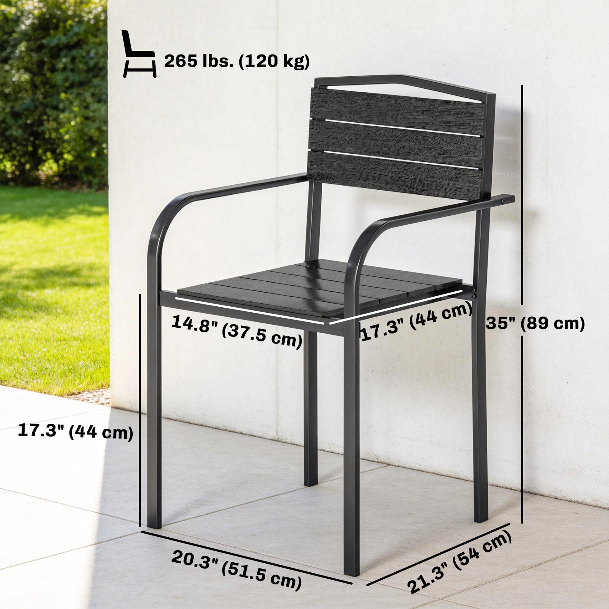 Stackable Patio Dining Chairs - Set of 4 Black HDPE-DECOROLALA