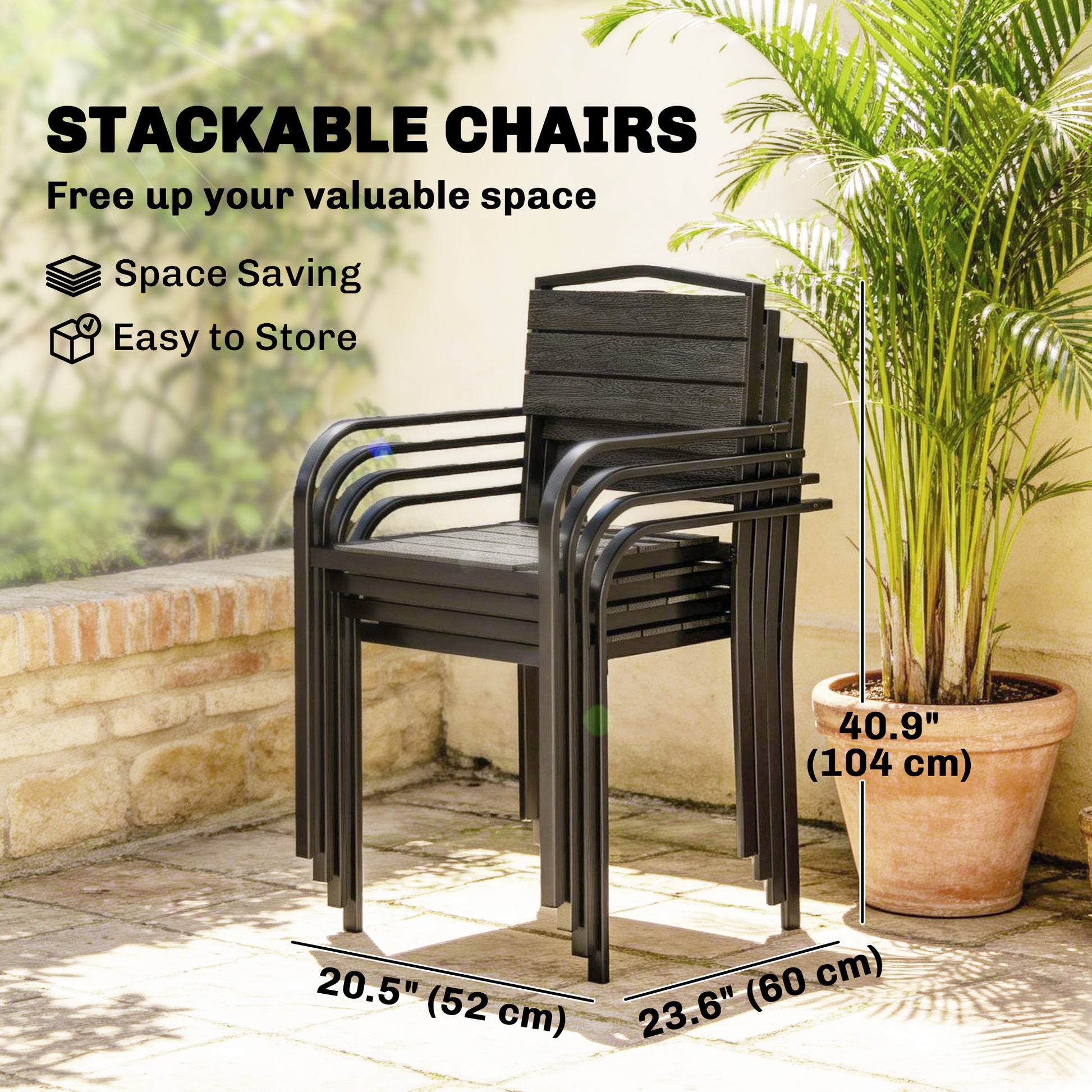 Stackable Patio Dining Chairs - Set of 4 Black HDPE-DECOROLALA