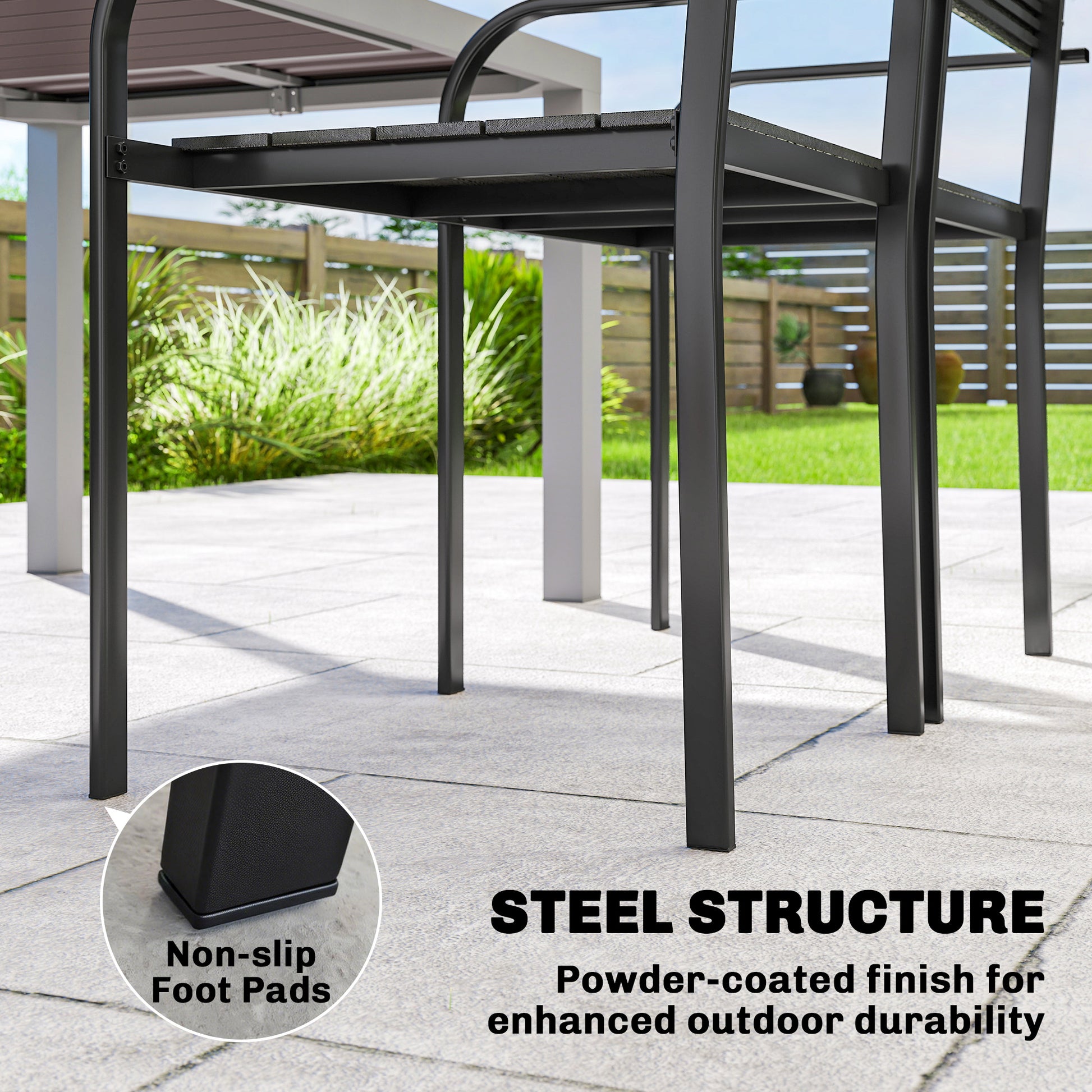 Stackable Patio Dining Chairs - Set of 4 Black HDPE-DECOROLALA