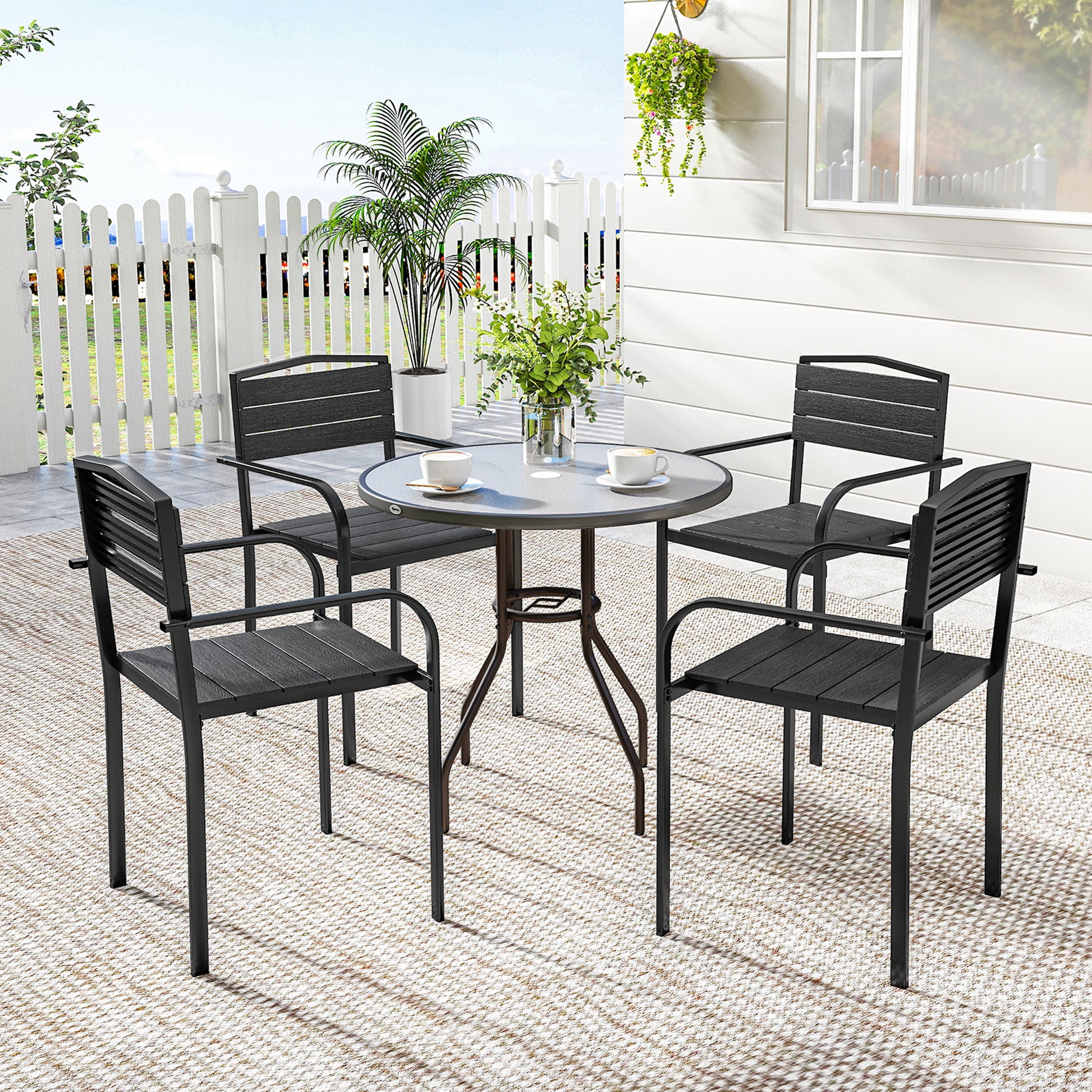 Stackable Patio Dining Chairs - Set of 4 Black HDPE-DECOROLALA