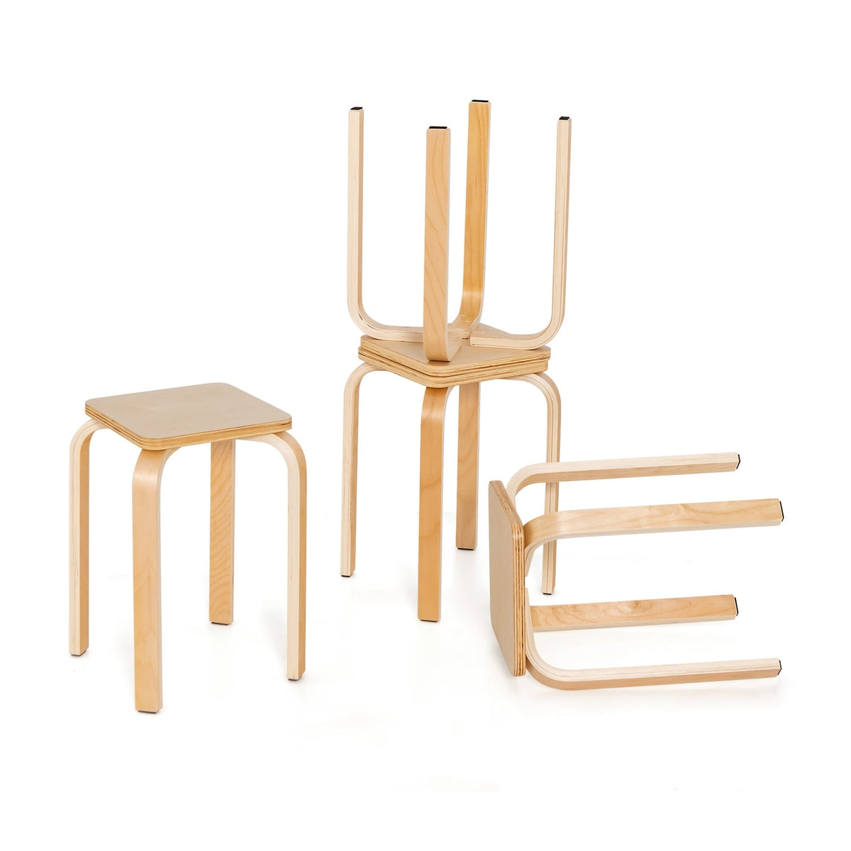 Stackable Stools Set of 4 with Square Top and Rounded Corners-Natural-Dining Chairs-DECOROLALA
