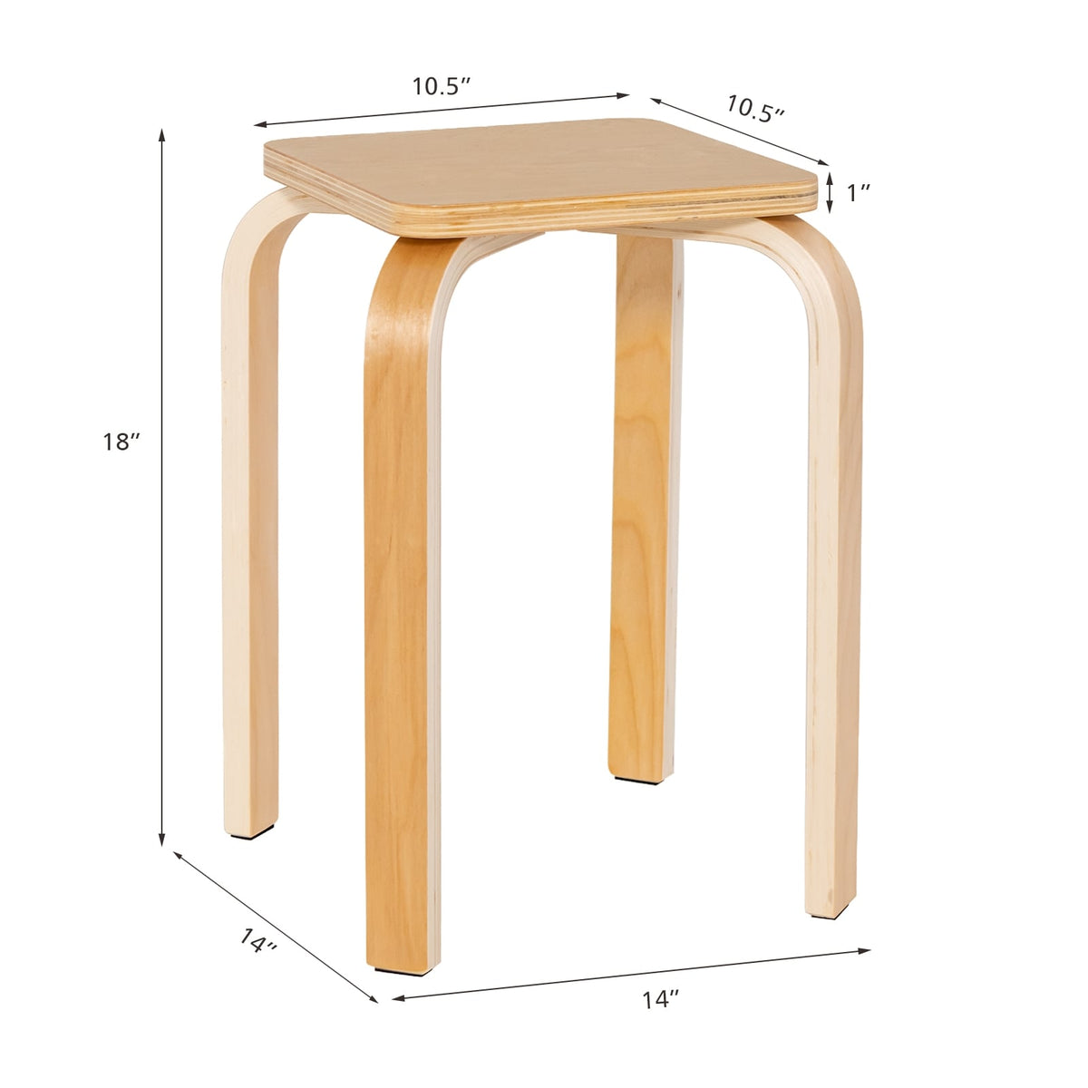 Stackable Stools Set of 4 with Square Top and Rounded Corners-Natural-Dining Chairs-DECOROLALA