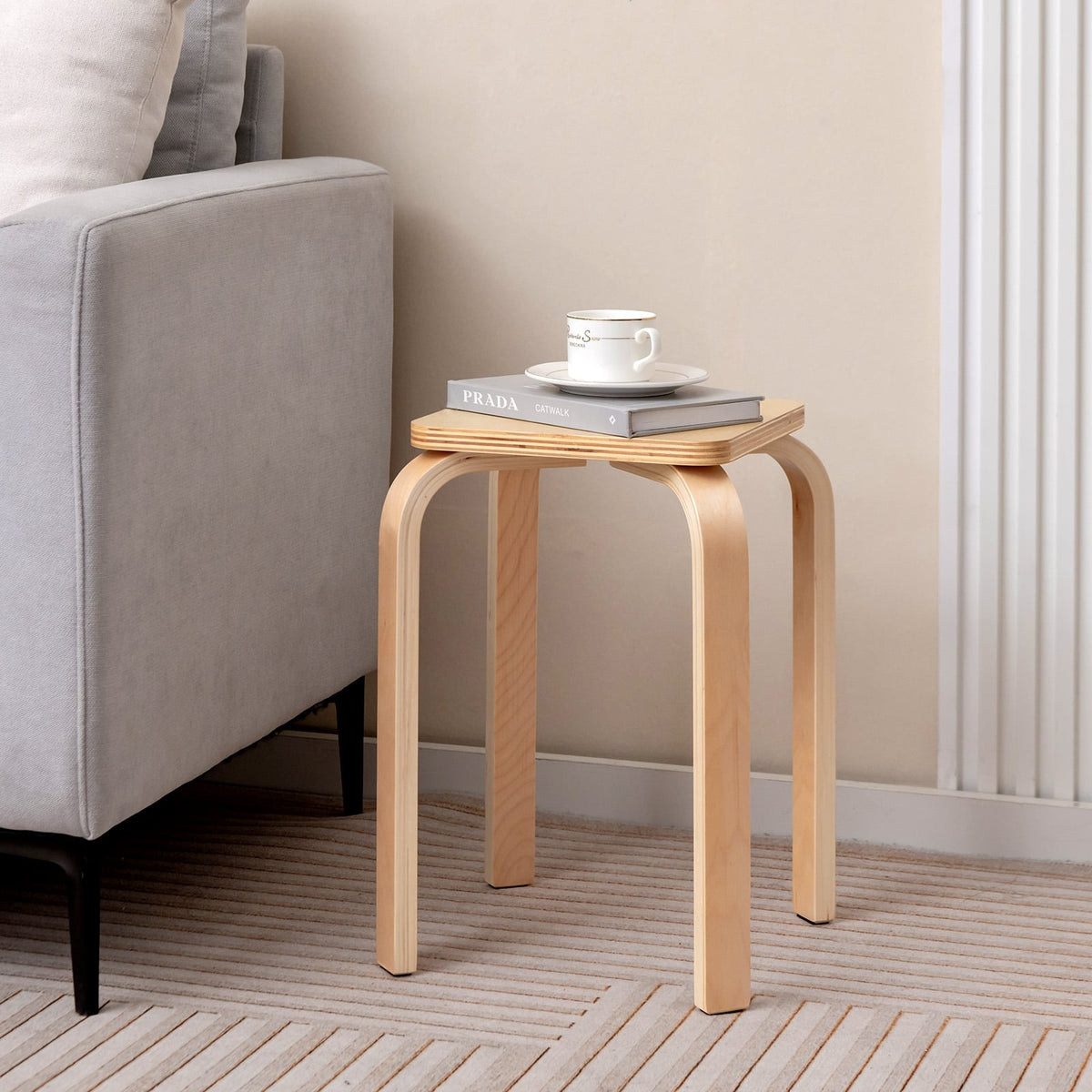 Stackable Stools Set of 4 with Square Top and Rounded Corners-Natural-Dining Chairs-DECOROLALA