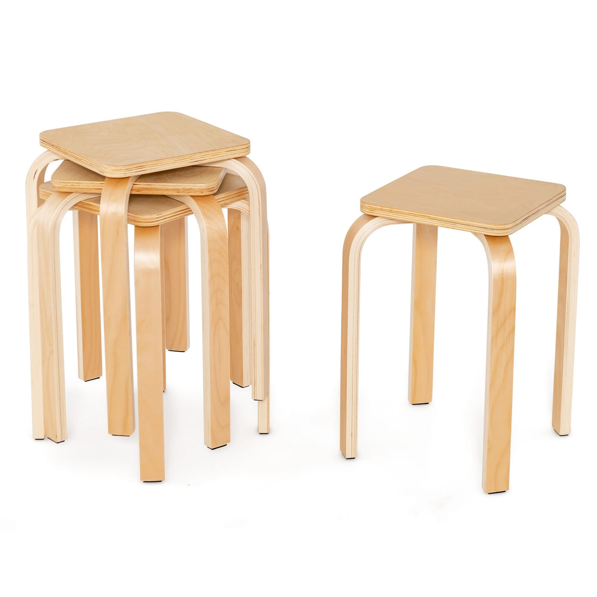 Stackable Stools Set of 4 with Square Top and Rounded Corners-Natural-Dining Chairs-DECOROLALA