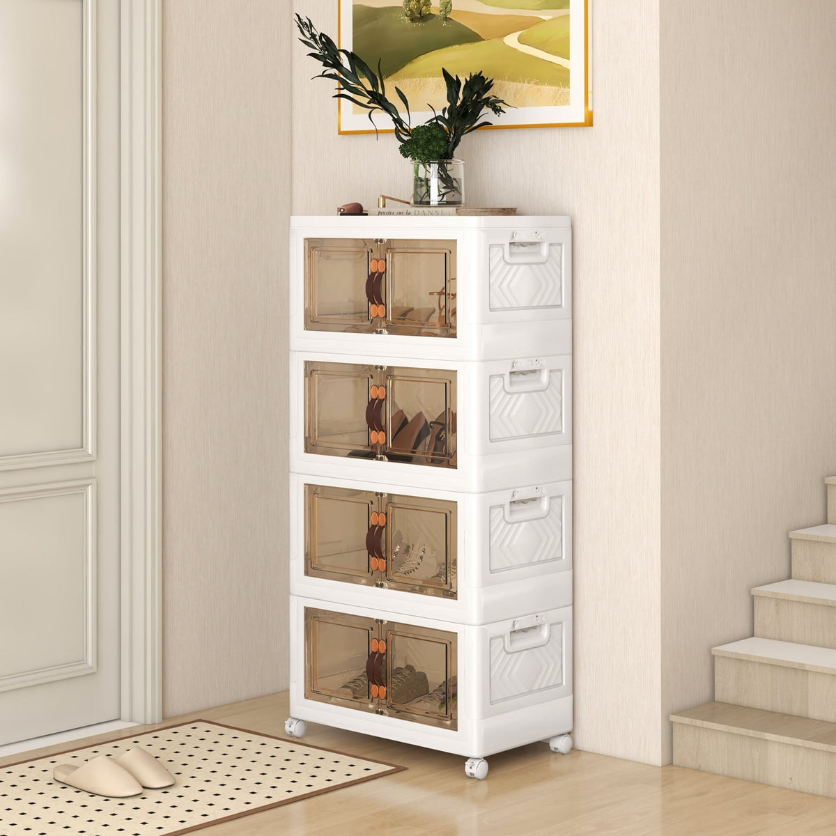Stackable Storage Bins with Lockable Wheels-4 Pack-Storage Cabinets & Chests-DECOROLALA