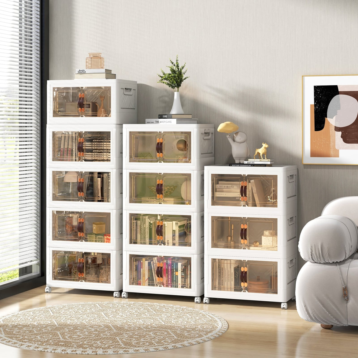 Stackable Storage Bins with Lockable Wheels-4 Pack-Storage Cabinets & Chests-DECOROLALA
