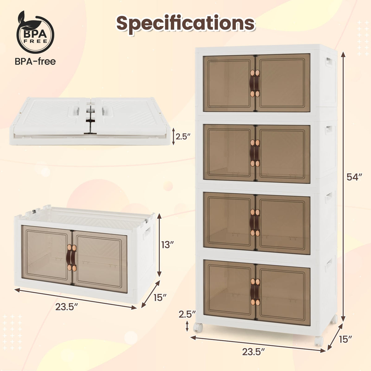 Stackable Storage Bins with Lockable Wheels-4 Pack-Storage Cabinets & Chests-DECOROLALA