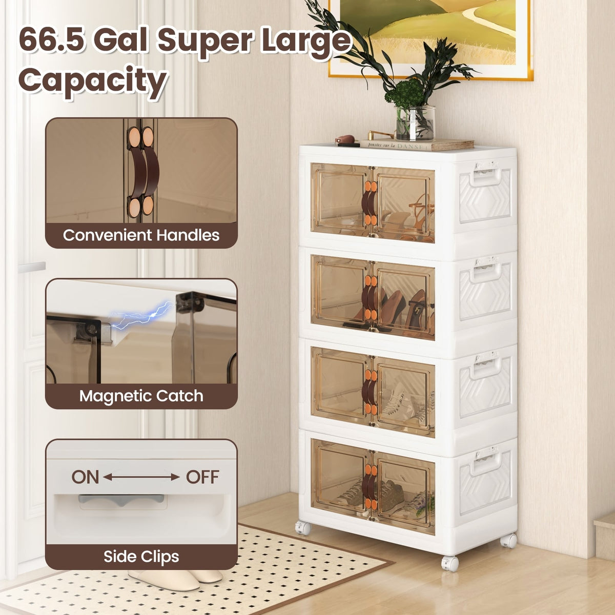 Stackable Storage Bins with Lockable Wheels-4 Pack-Storage Cabinets & Chests-DECOROLALA