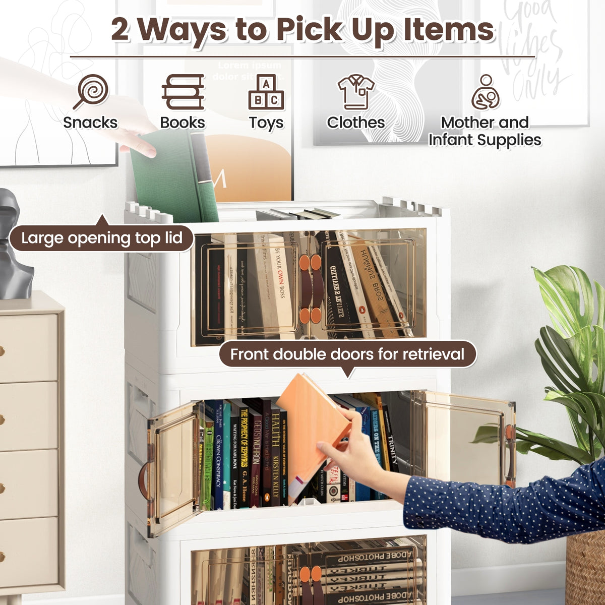Stackable Storage Bins with Lockable Wheels-4 Pack-Storage Cabinets & Chests-DECOROLALA