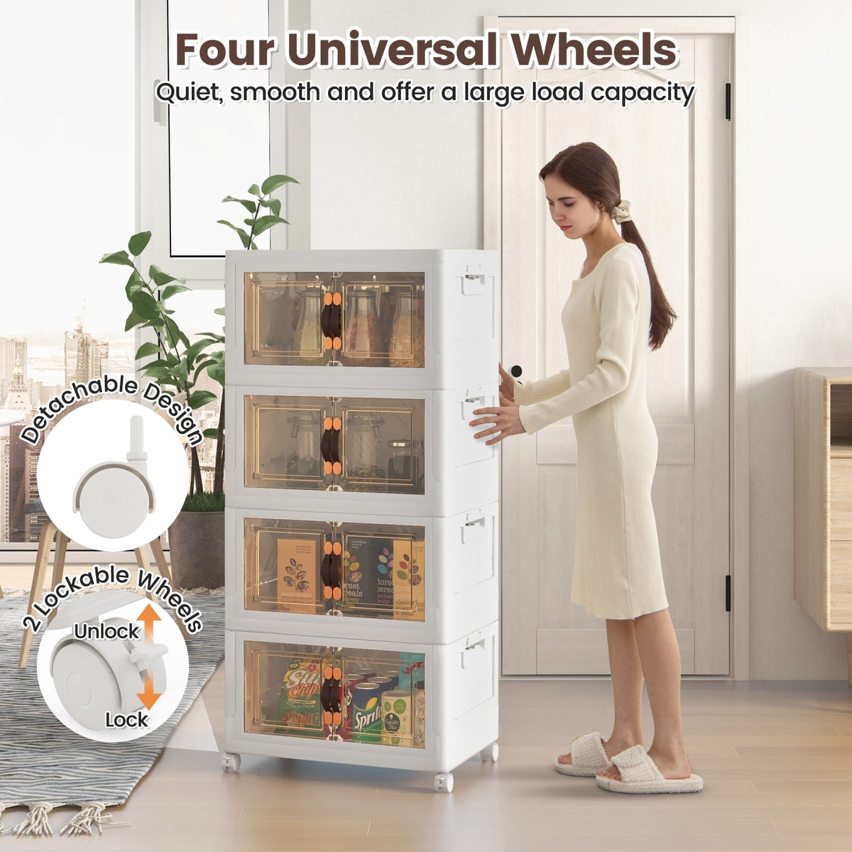 Stackable Storage Bins with Lockable Wheels-4 Pack-Storage Cabinets & Chests-DECOROLALA