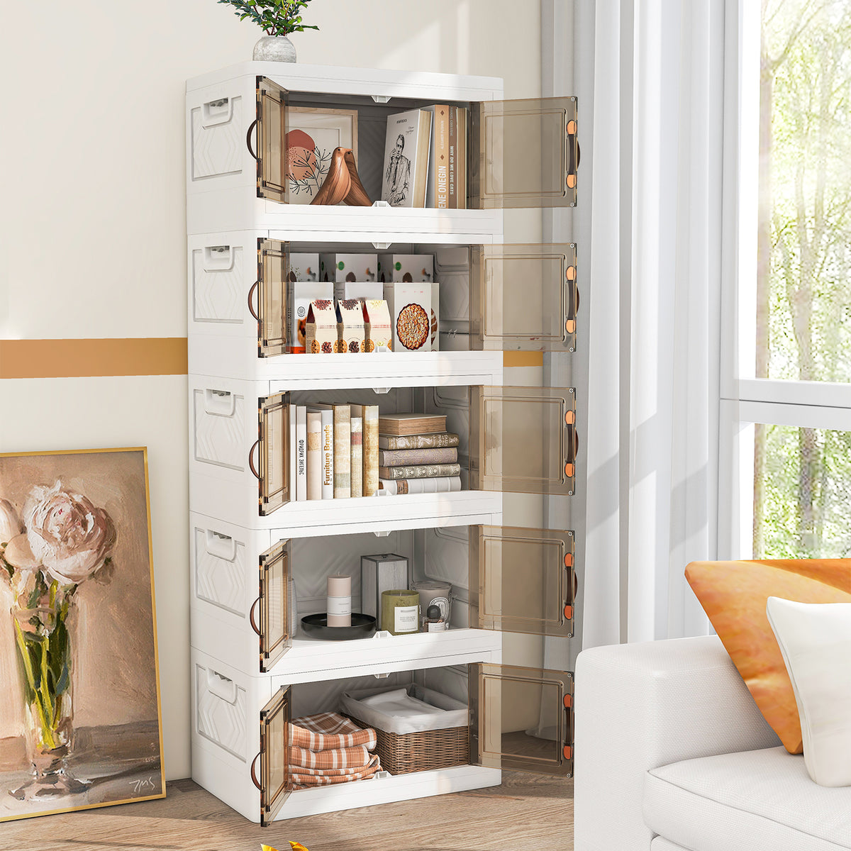 Stackable Storage Bins with Lockable Wheels-5 Pack-Storage Cabinets & Chests-DECOROLALA
