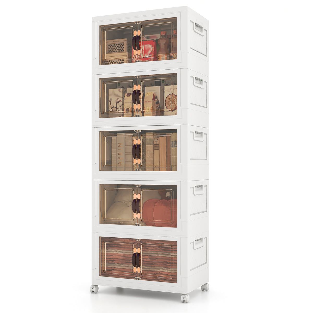 Stackable Storage Bins with Lockable Wheels-5 Pack-Storage Cabinets & Chests-DECOROLALA