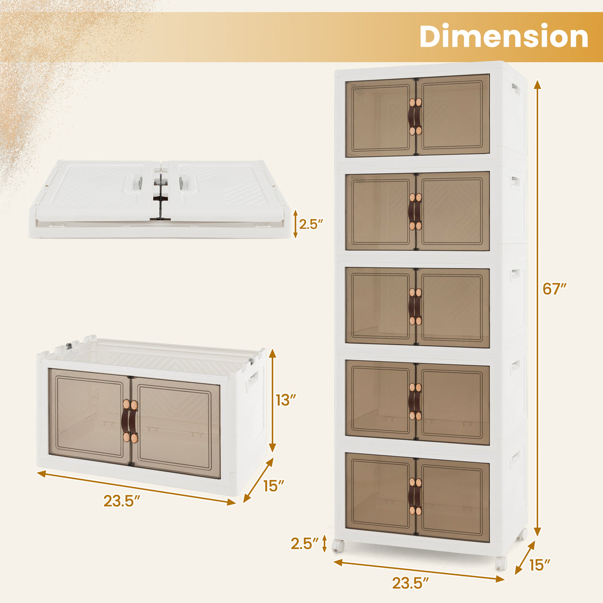 Stackable Storage Bins with Lockable Wheels-5 Pack-Storage Cabinets & Chests-DECOROLALA