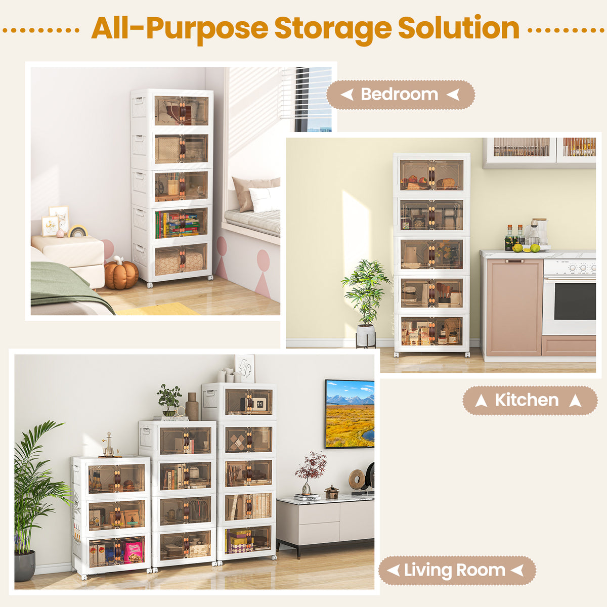 Stackable Storage Bins with Lockable Wheels-5 Pack-Storage Cabinets & Chests-DECOROLALA