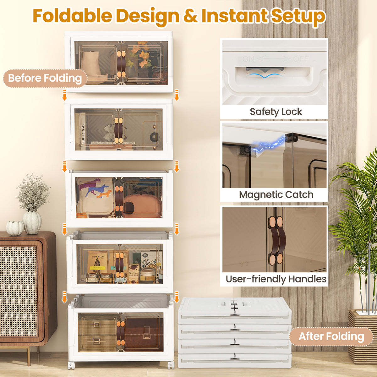Stackable Storage Bins with Lockable Wheels-5 Pack-Storage Cabinets & Chests-DECOROLALA