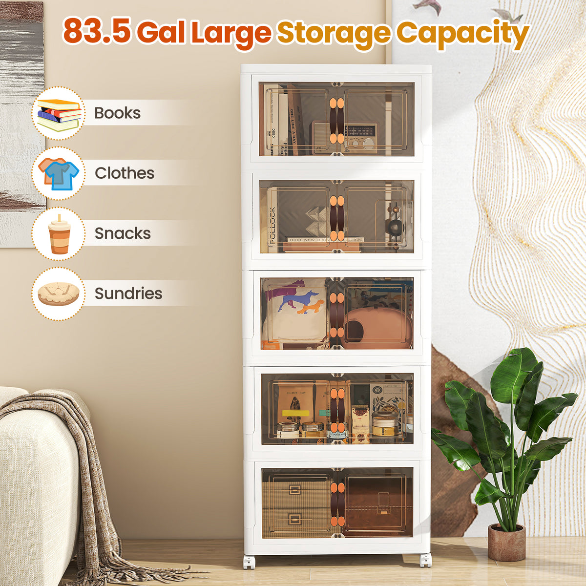 Stackable Storage Bins with Lockable Wheels-5 Pack-Storage Cabinets & Chests-DECOROLALA