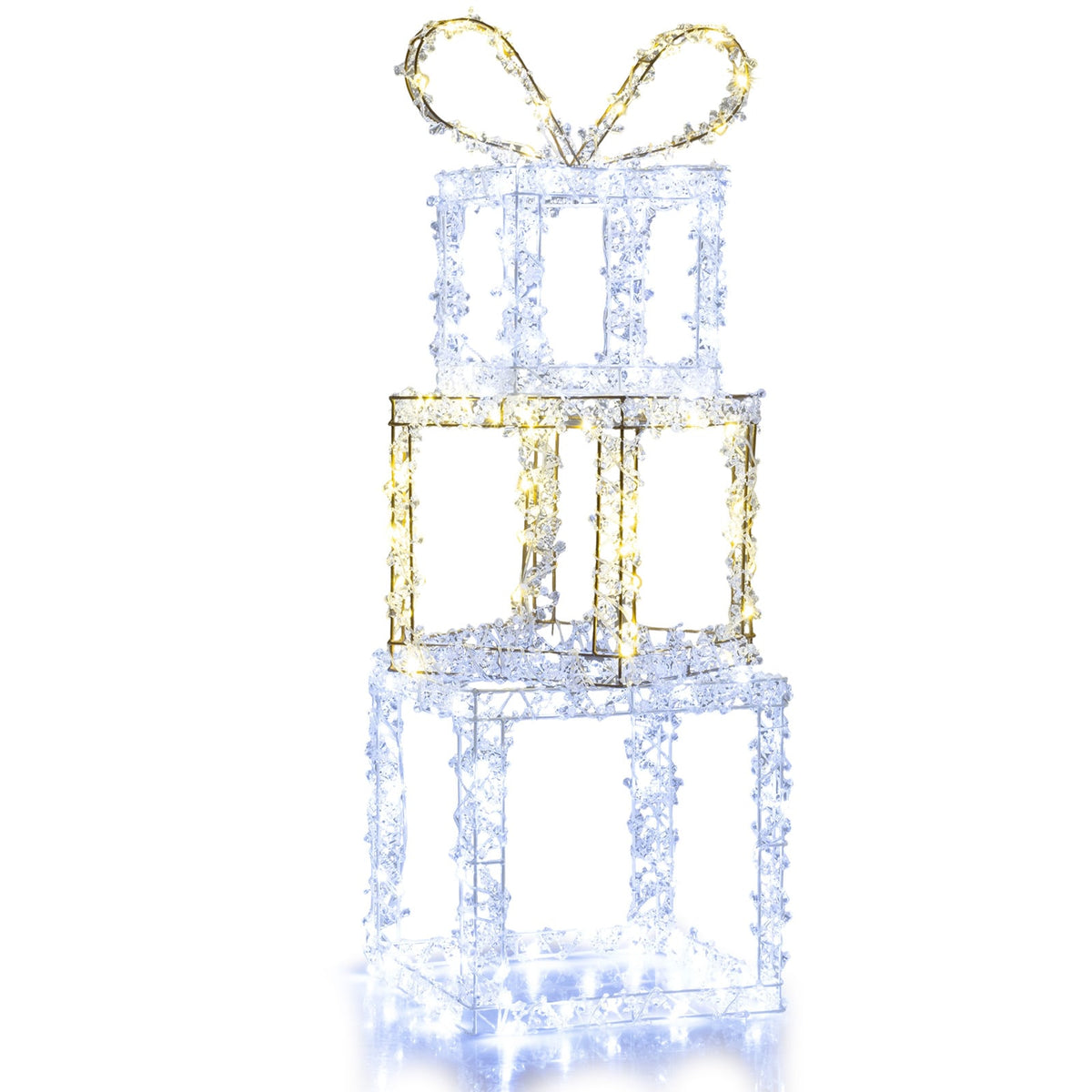 Stacked Lighted Gift Boxes Set of 3 Pre-Lit Christmas Present Box Lights-Christmas Decorations & Accessories-DECOROLALA