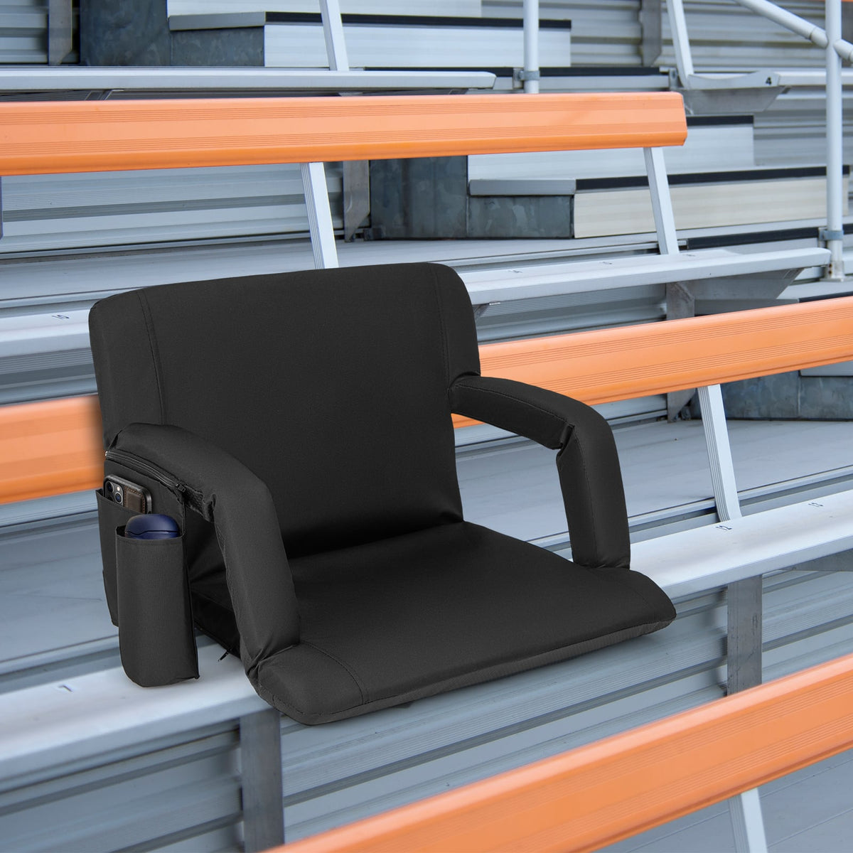 Stadium Seat for Bleachers with Back Support 6 Adjustable Positions-Black-Outdoor Chairs & Seating-DECOROLALA