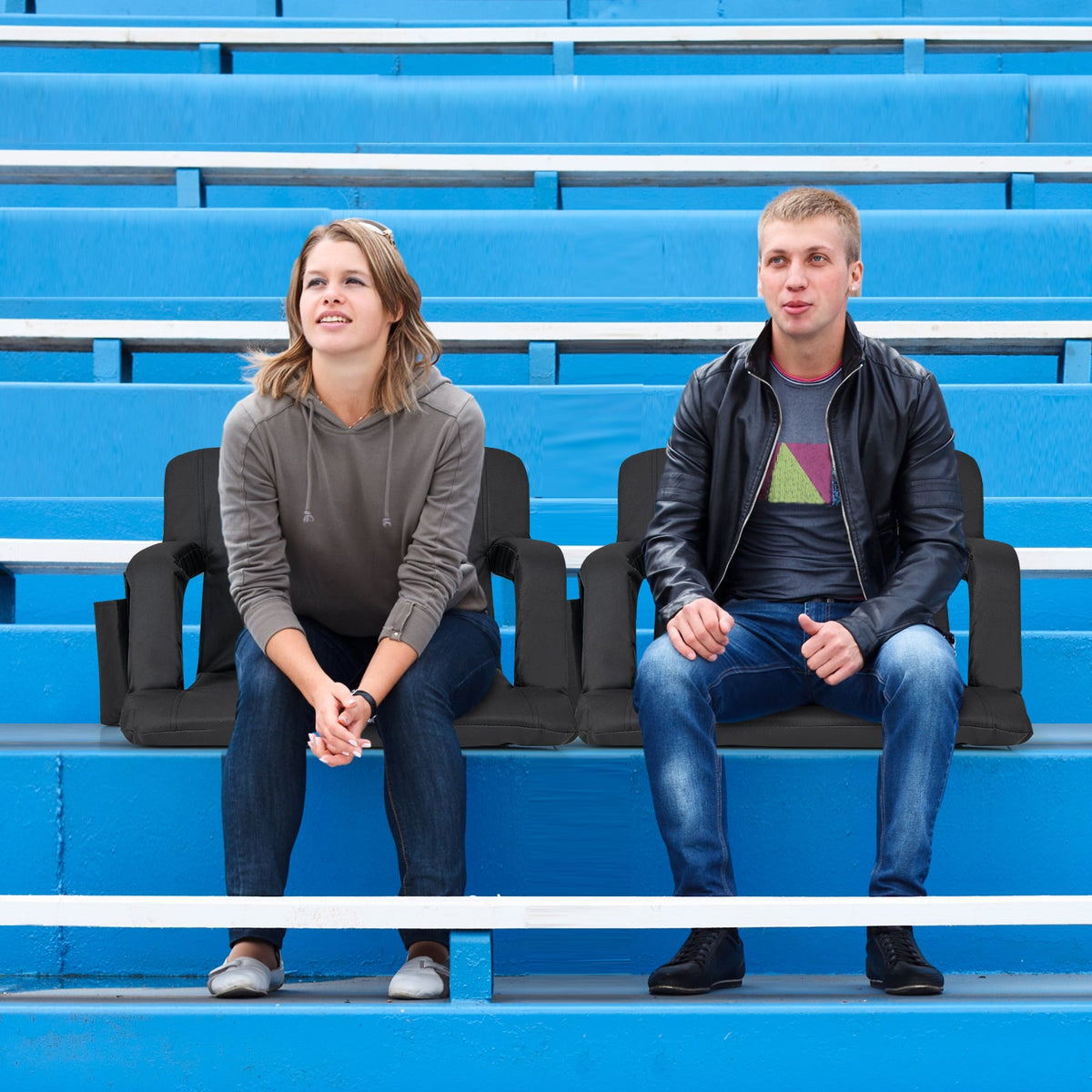 Stadium Seat for Bleachers with Back Support 6 Adjustable Positions-Black-Outdoor Chairs & Seating-DECOROLALA