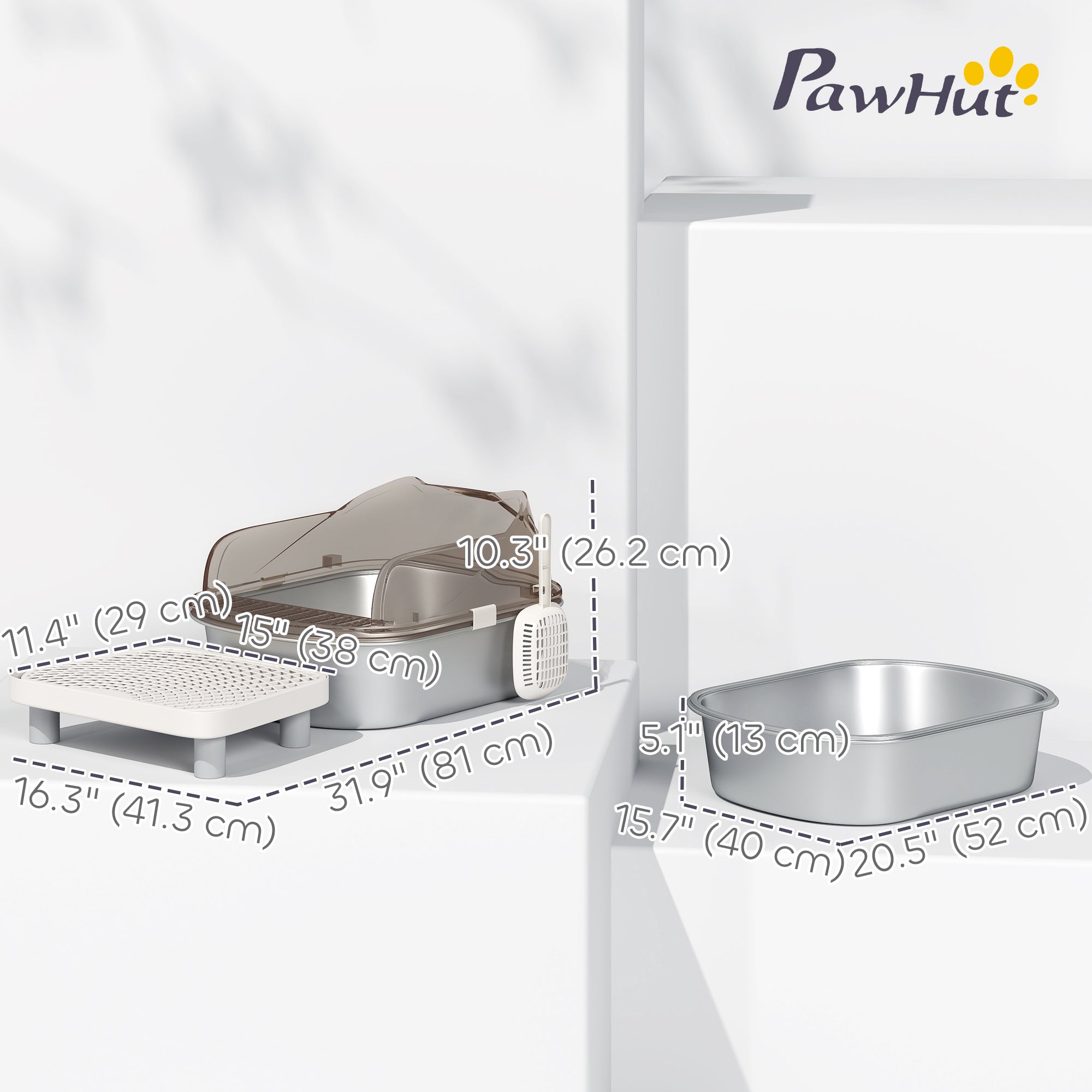 Stainless Steel Cat Litter Box with High Sided Enclosure, Step, Scoop, Non-Sticky & Anti-Urine Leakage, Easy Cleaning-Cats-DECOROLALA