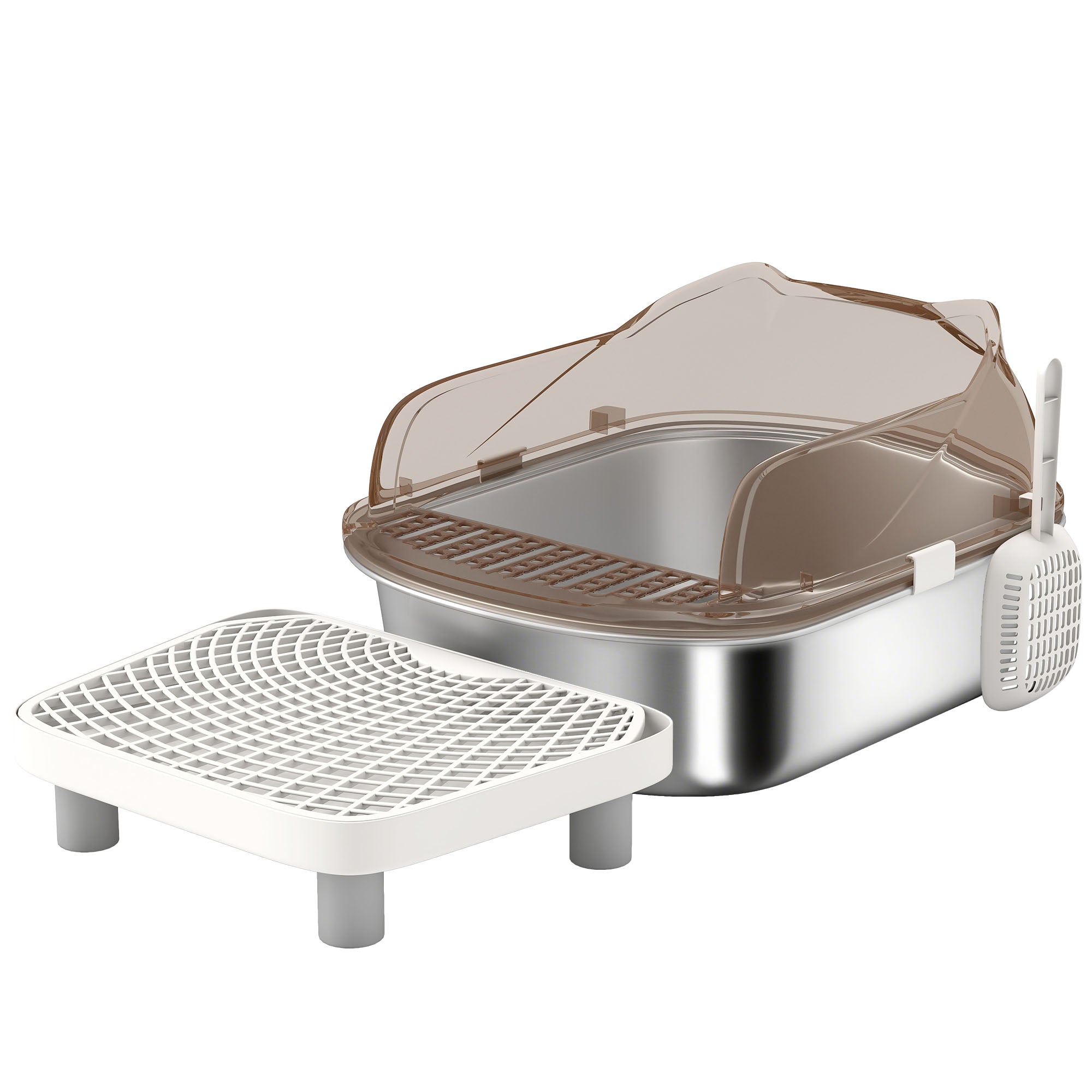 Stainless Steel Cat Litter Box with High Sides & Scoop - Charcoal Grey-Cats-DECOROLALA