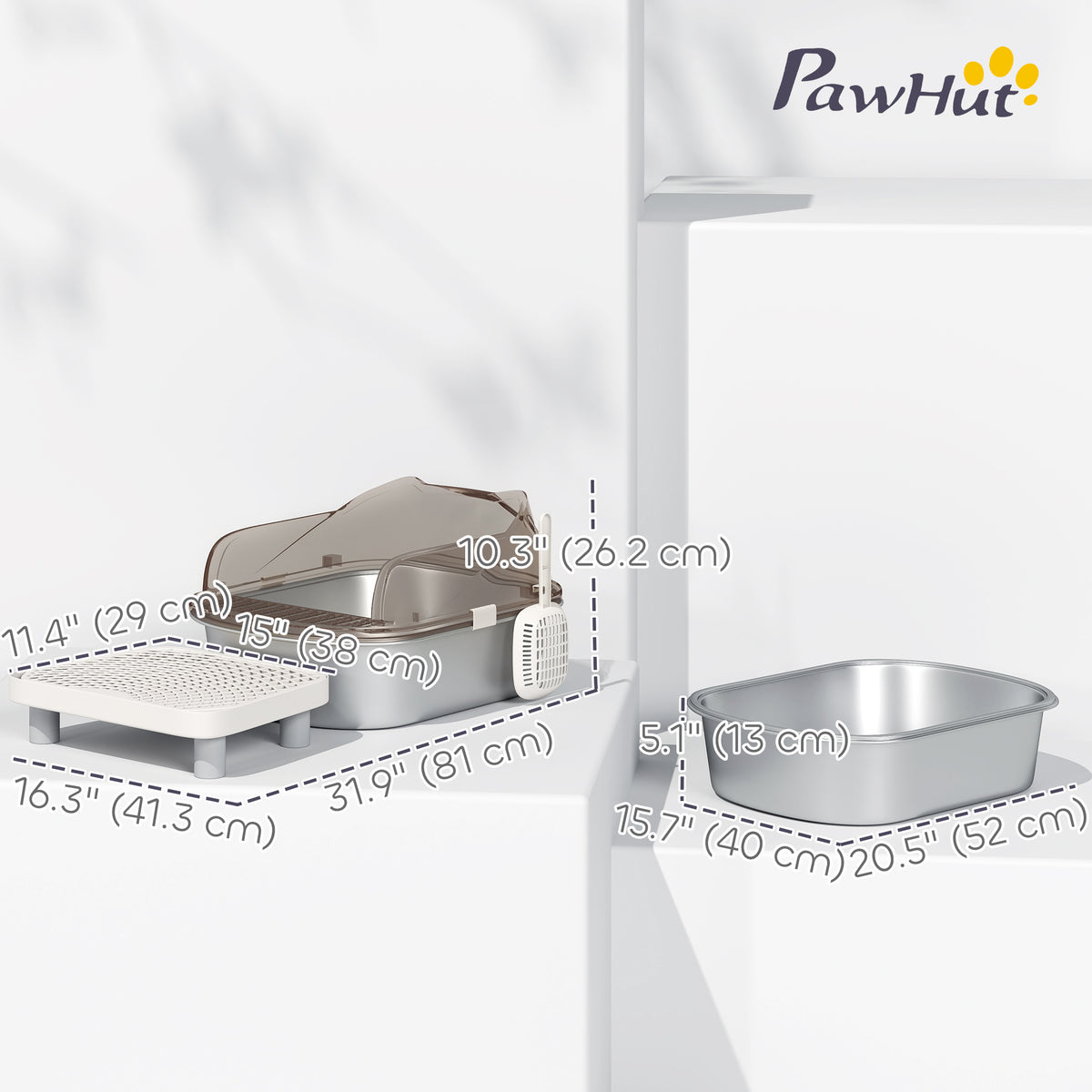 Stainless Steel Cat Litter Box with High Sides & Scoop - Charcoal Grey-Cats-DECOROLALA