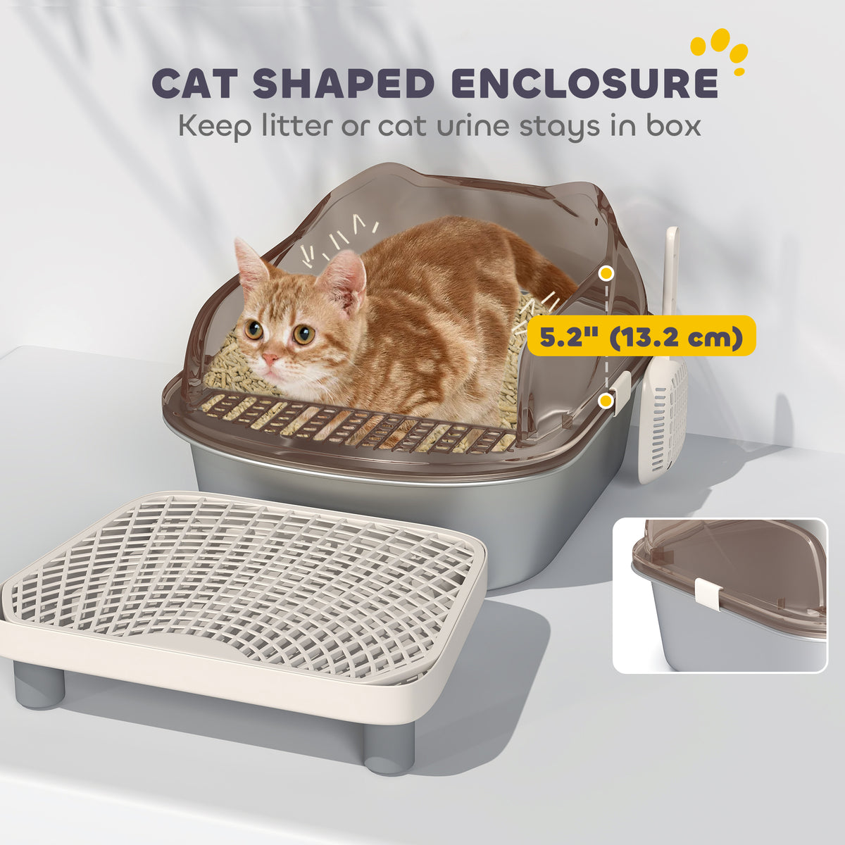 Stainless Steel Cat Litter Box with High Sides & Scoop - Charcoal Grey-Cats-DECOROLALA