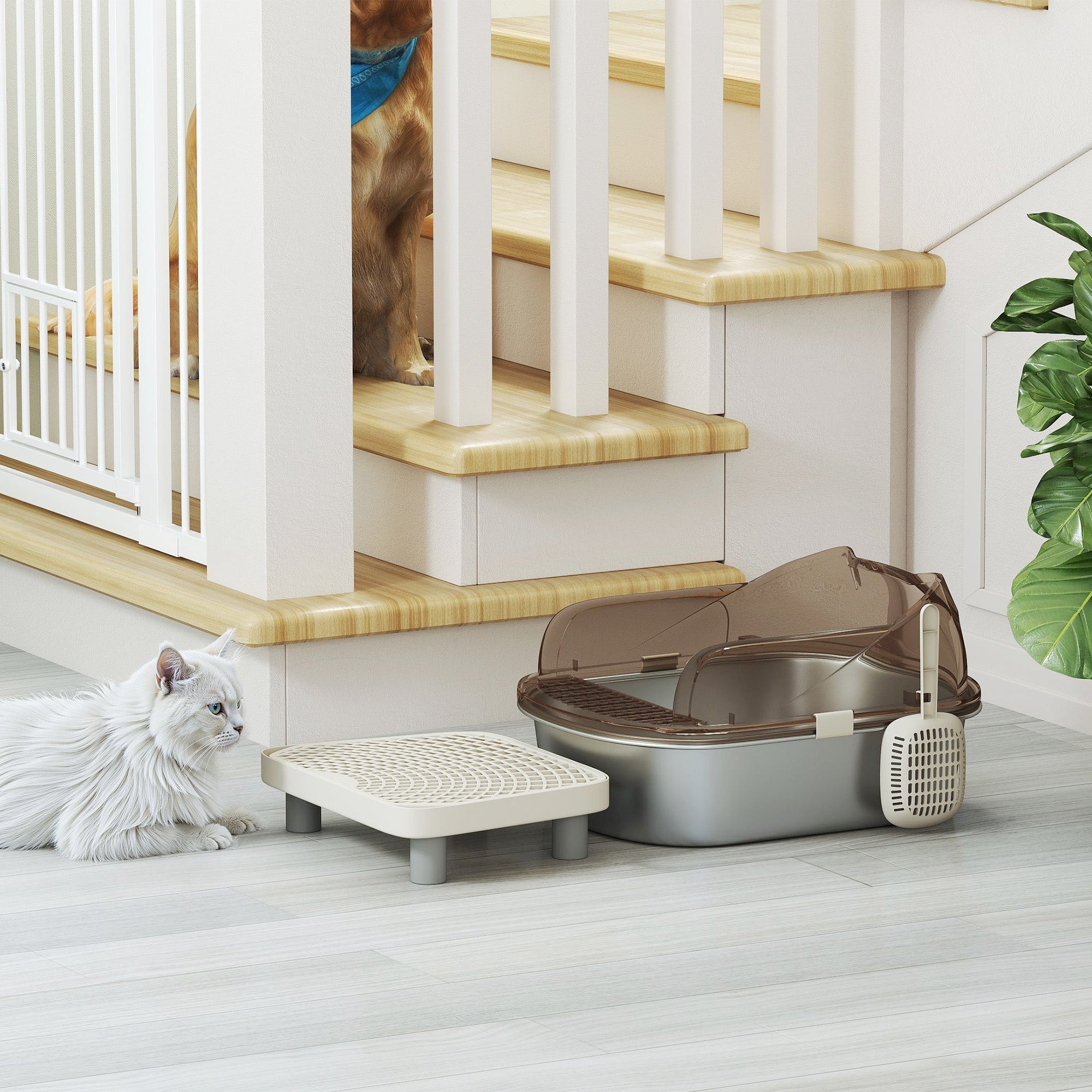 Stainless Steel Cat Litter Box with High Sides & Scoop - Charcoal Grey-Cats-DECOROLALA