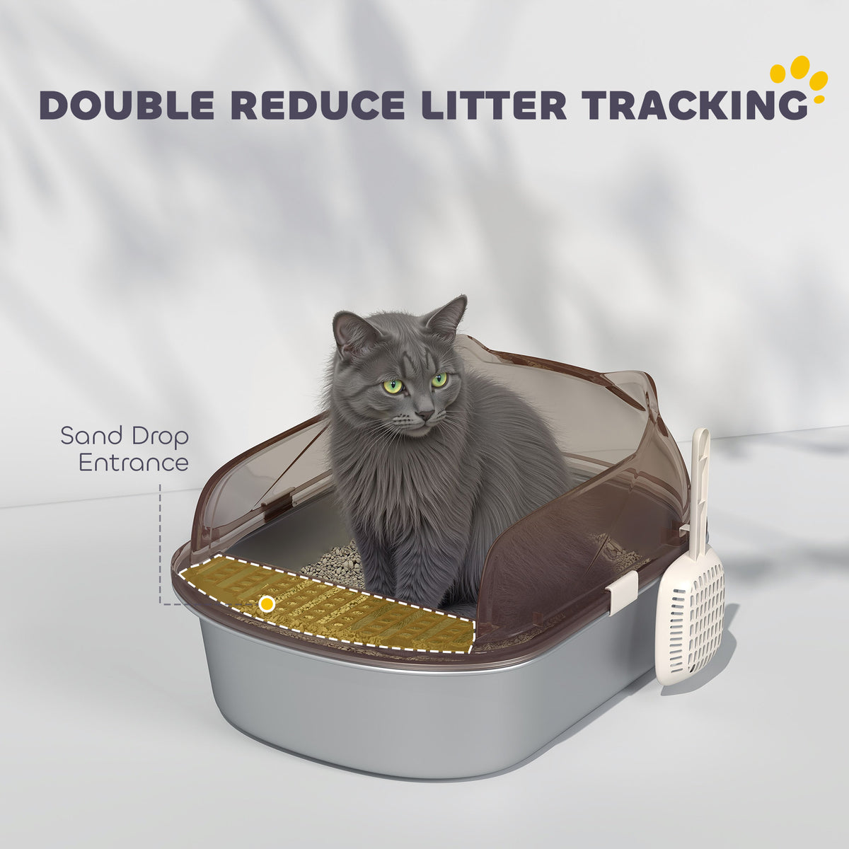 Stainless Steel Cat Litter Box with High Sides & Scoop - Grey-Cats-DECOROLALA