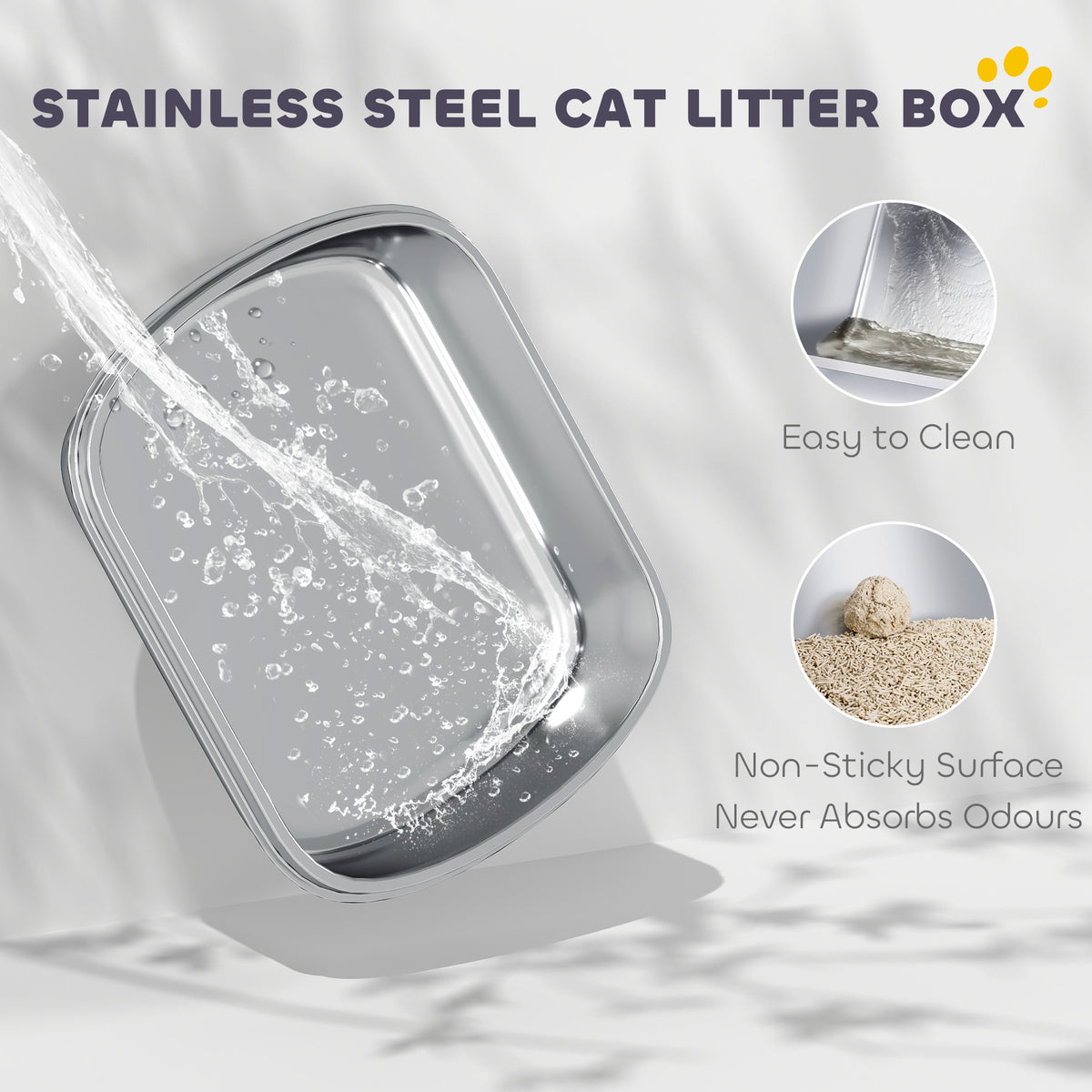 Stainless Steel Cat Litter Box with High Sides and Scoop - Navy Blue-Cats-DECOROLALA