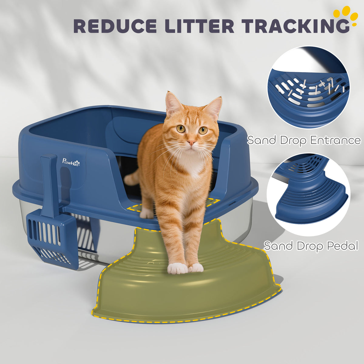 Stainless Steel Cat Litter Box with High Sides and Scoop - Navy Blue-Cats-DECOROLALA