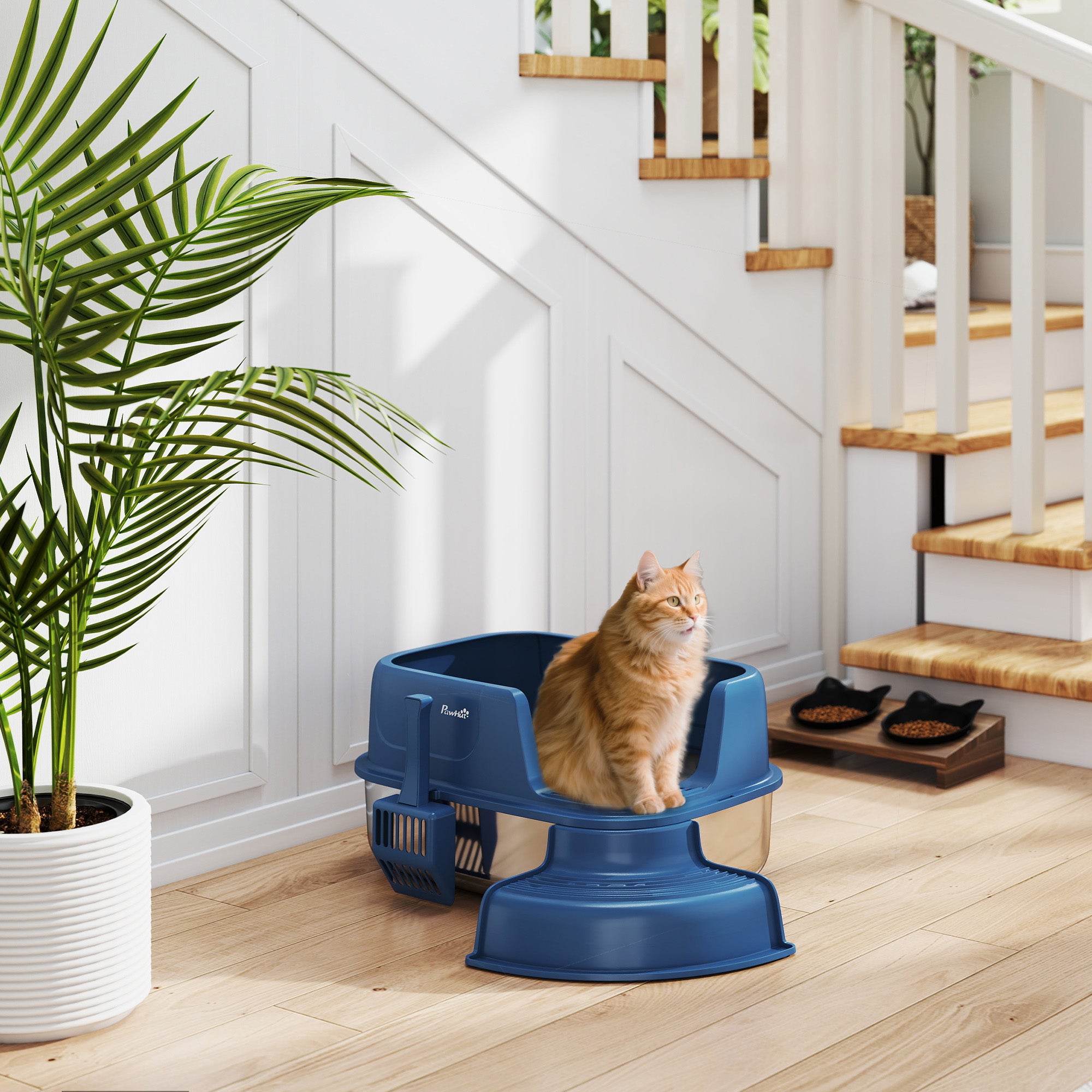 Stainless Steel Cat Litter Box with High Sides and Scoop - Navy Blue-Cats-DECOROLALA