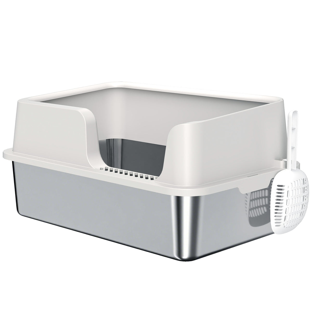 Stainless Steel Cat Litter Box with Lid and Scoop - Light Grey-Cats-DECOROLALA