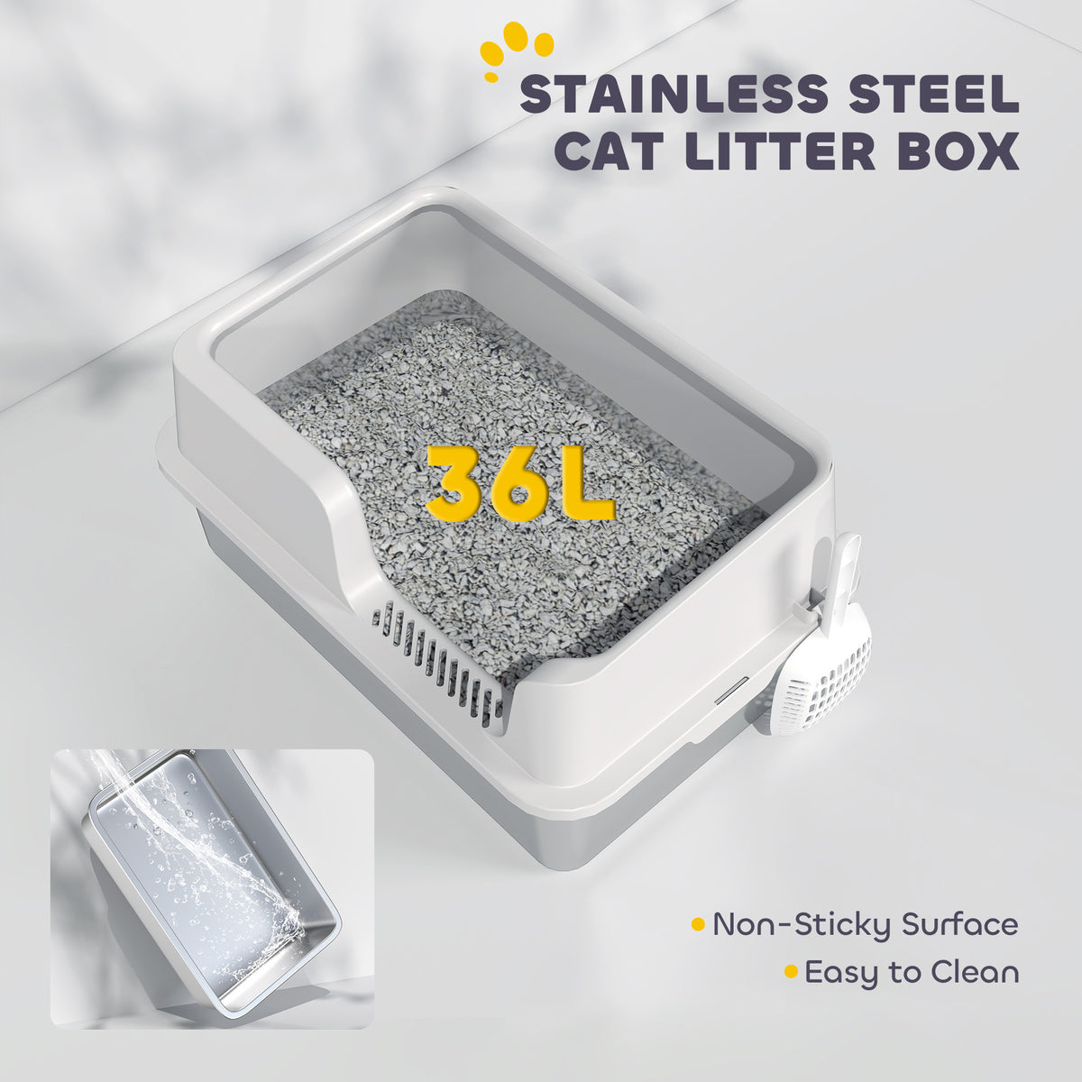 Stainless Steel Cat Litter Box with Lid and Scoop - Light Grey-Cats-DECOROLALA