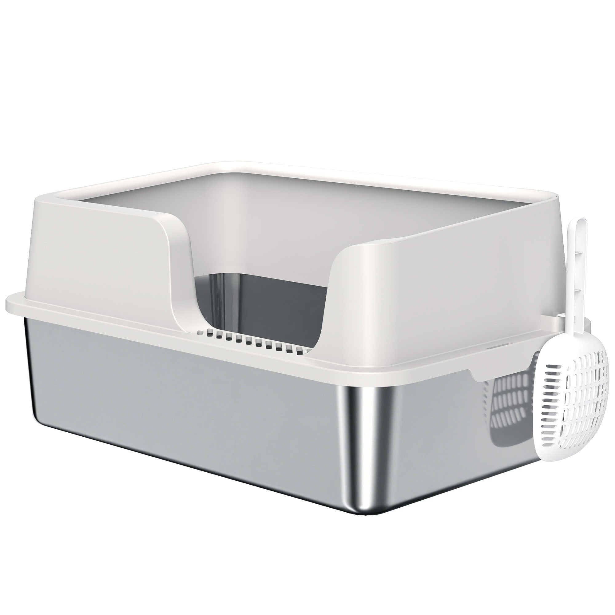 Stainless Steel Cat Litter Box with Lid with Scoop, High Sided, Non-Stick, & Anti-Urine Leakage, Easy Cleaning-Cats-DECOROLALA