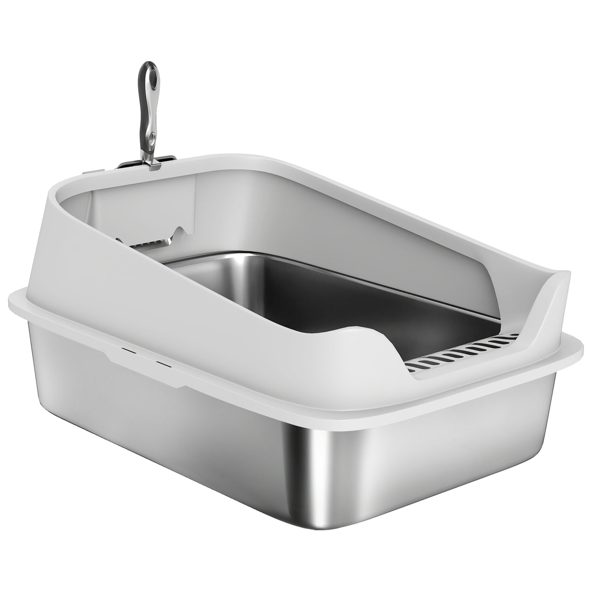 Stainless Steel Cat Litter Box with Metal Scoop - 24" x 16" Grey-Cats-DECOROLALA