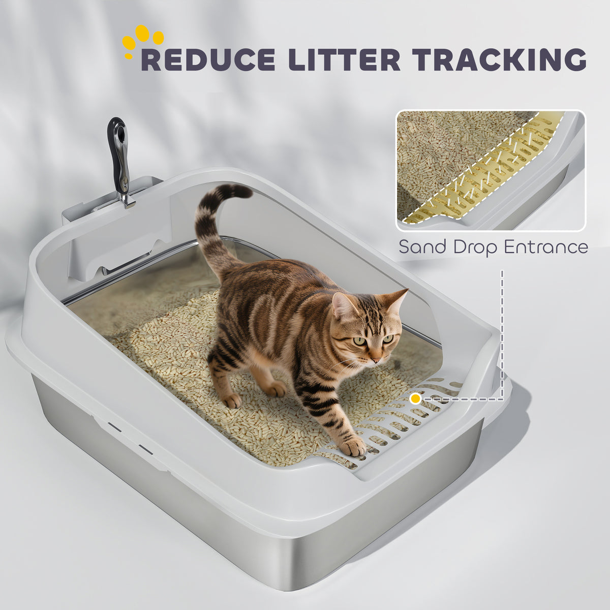 Stainless Steel Cat Litter Box with Metal Scoop - 24" x 16" Grey-Cats-DECOROLALA