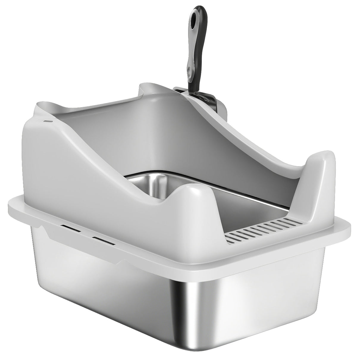 Stainless Steel Cat Litter Box with Scoop - Grey 17" x 13" x 10"-Cat Supplies-DECOROLALA