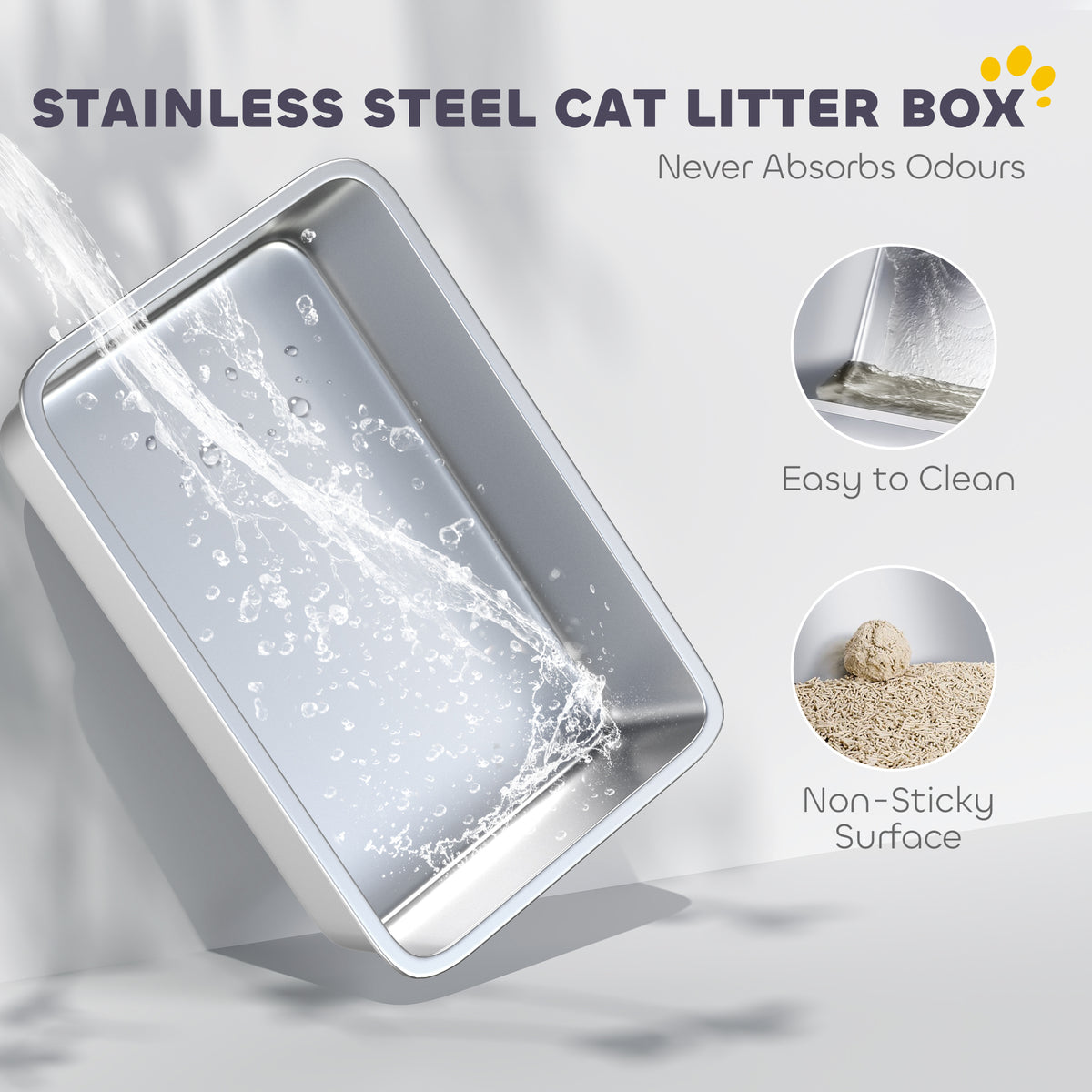 Stainless Steel Cat Litter Box with Scoop - Grey 17" x 13" x 10"-Cats-DECOROLALA