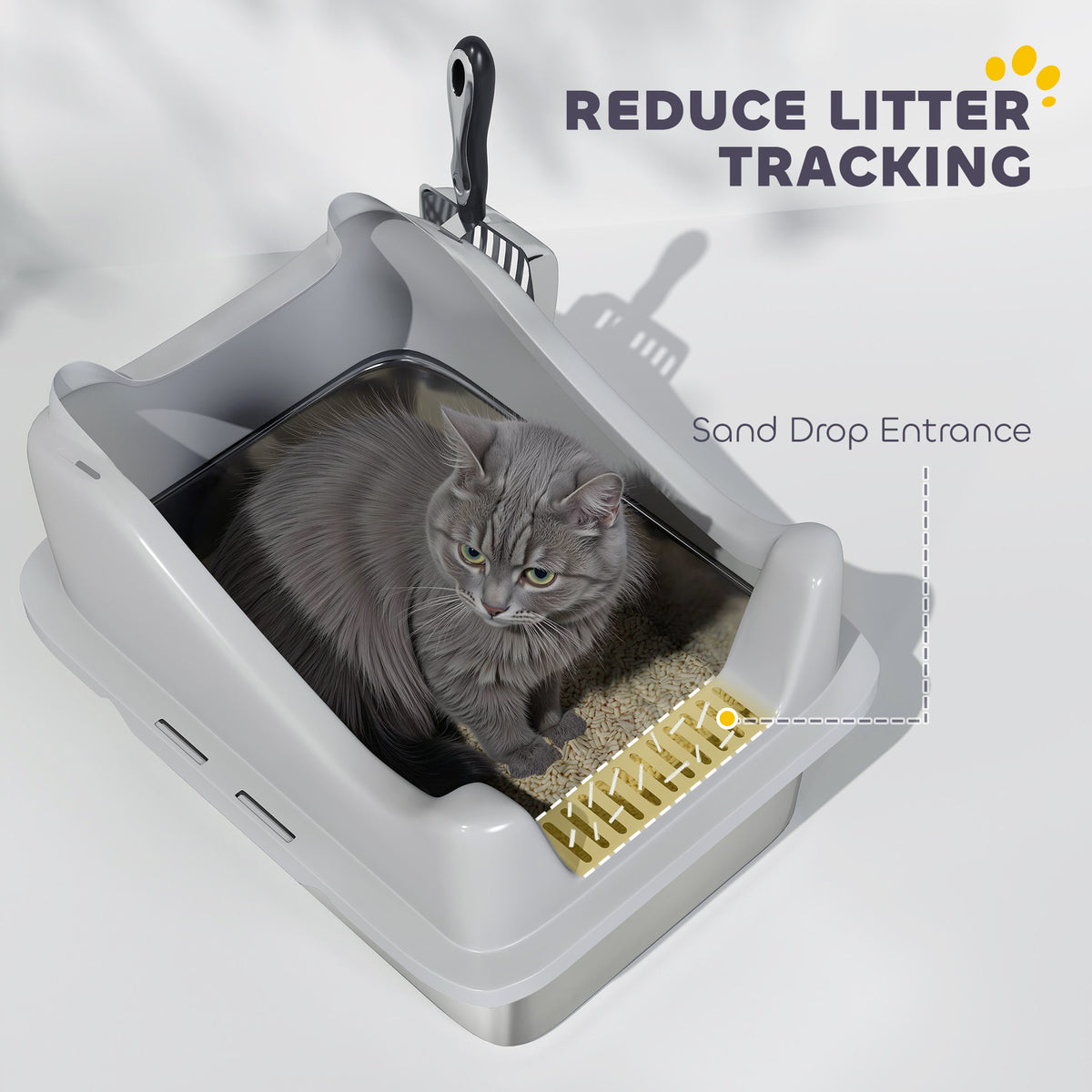 Stainless Steel Cat Litter Box with Scoop - Grey 17" x 13" x 10"-Cats-DECOROLALA